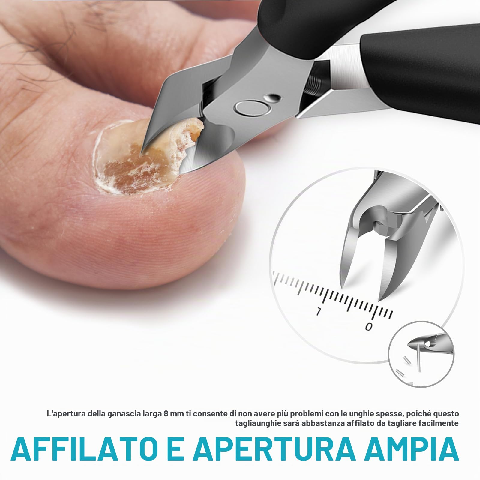 RONAVO - Tagliaunghie dei piedi, per unghie spesse, con funghi, incarnite, per anziani Manico lungo, custodia in pelle, conservazione sicura.