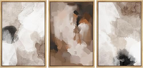 Miniatura 114 de SIGNLEADER Lienzo enmarcado para pared, juego de arte de collage de polígonos retro marrón tostado, ilustraciones con formas abstractas, arte