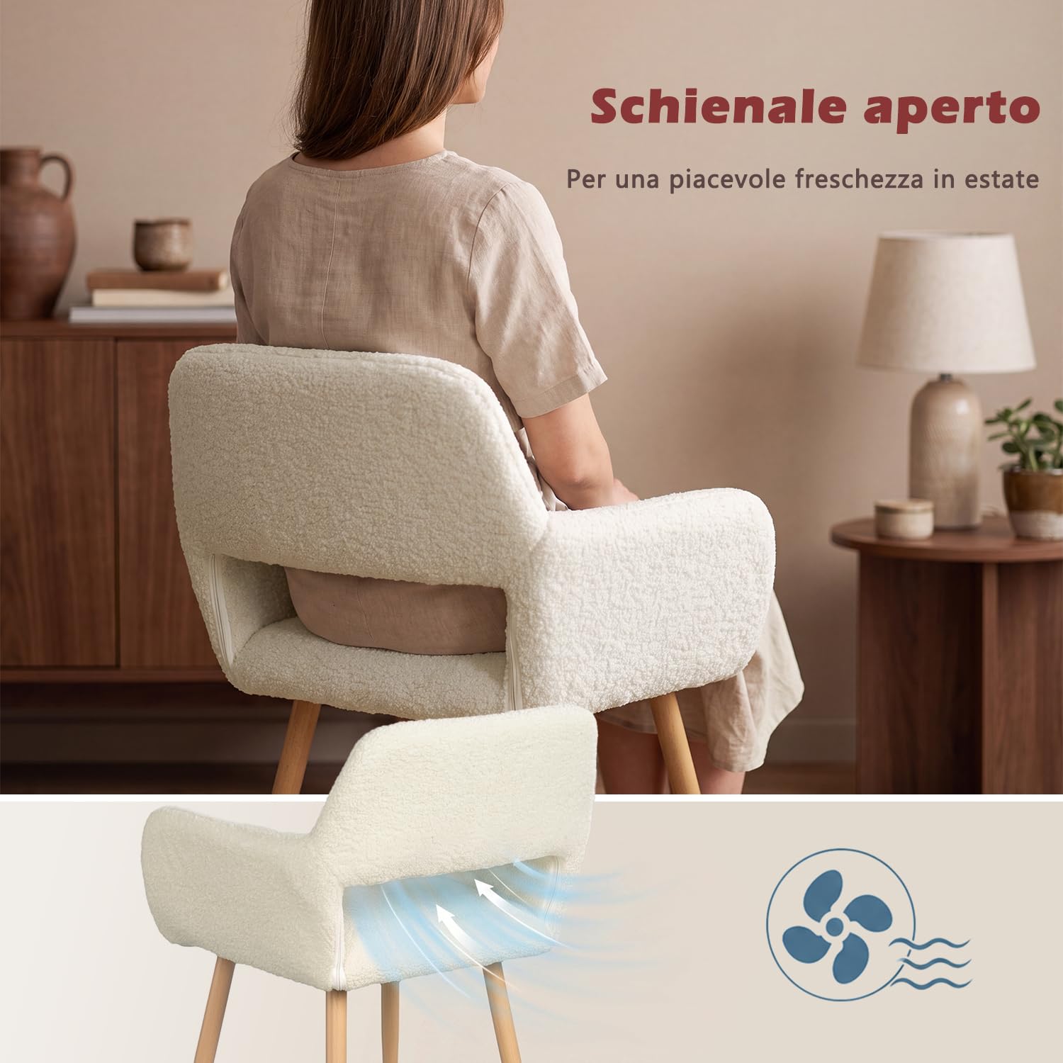 MEUBLE COSY Set di 2 Sedie da Pranzo Poltrona Imbottito con Schienale Braccioli in Tessuto Sherpa Gambe in metallo per Cucina Sala Soggiorno