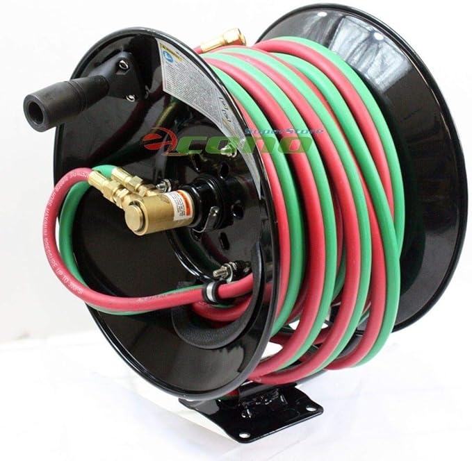 9TRADING Manual 100ft Twin Oxy Acetylene Welding Hose Reel Mount 300psi