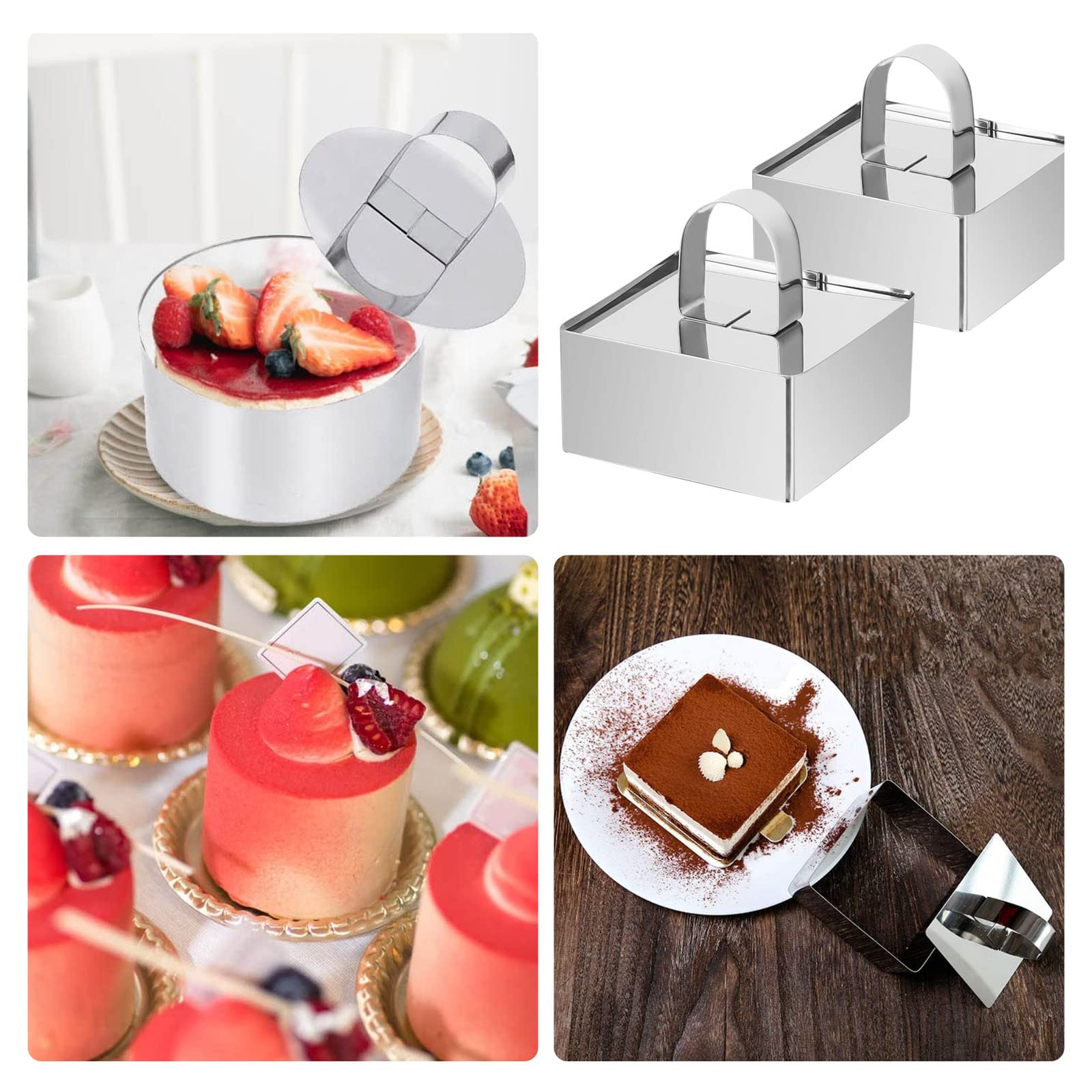 STONELINE Dessertringen, dinerringen, set 8 cm, rond, 8-delig, roestvrij staal, 6 ringen met lifter en stamper, kleine taartring, bakring, serveerring, mini-taartvorm, muffin, bakvorm