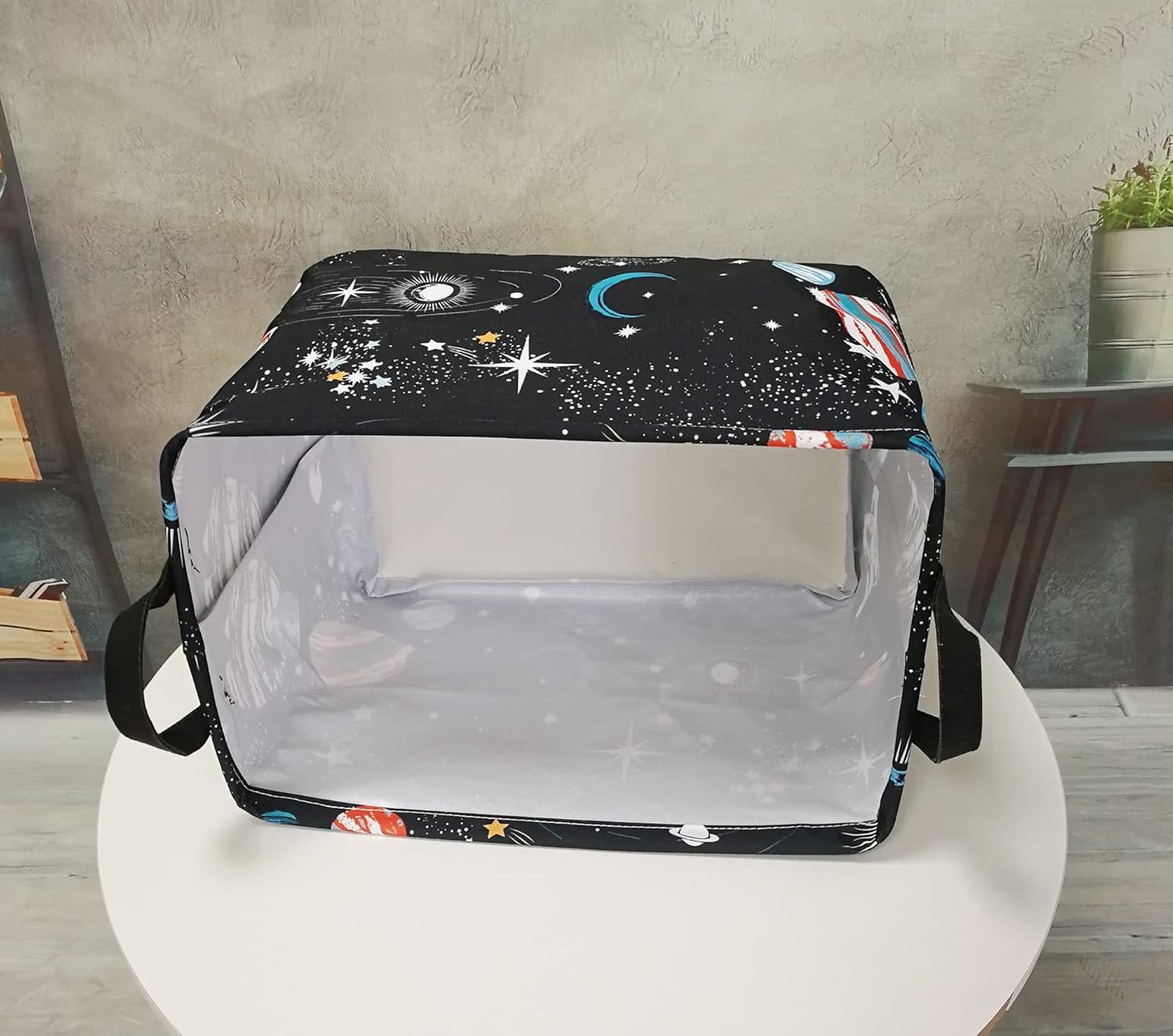 Rectangle Gift Storage Basket Home Shelf Storage Basket Organizer Box Clothes Laundry Hamper Nursery Basket Laundry Basket with Handles (Black Planet)