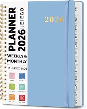 2026 Planner, Weekly and Monthly Calendar Planner Book, January 2026 - December 2026, Hardcover Spiral Planner with Monthly Tabs, Notes Pages, Perfect for Women & Men, A5 6.4" x 8.5" - Blue