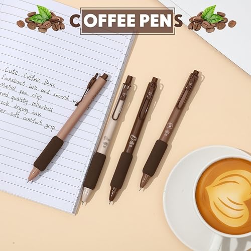 Miniatura 4 de 12 bolígrafos retráctiles de tinta de secado rápido, cómodos bolígrafos de café de escritura de 0.020 in de punta fina, tinta negra, bolígrafos