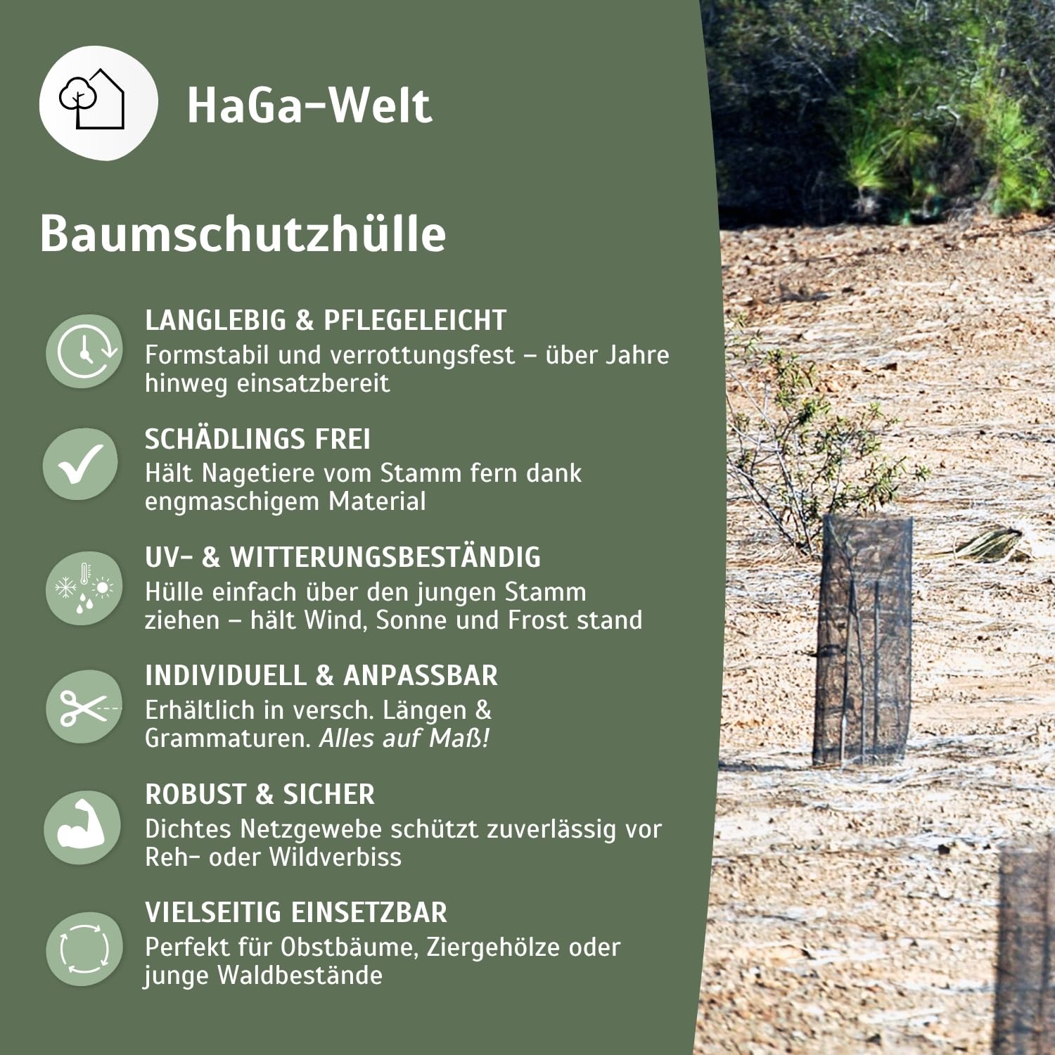 HaGa Baumschutzhülle mit 21g/m² | 50m Länge | Maschenweite 3mm | Ø 150mm – Widerstandsfähiges Baumschutzgitter – Verbissschutz für Baumstamm – zuverlässiger Baumschutz