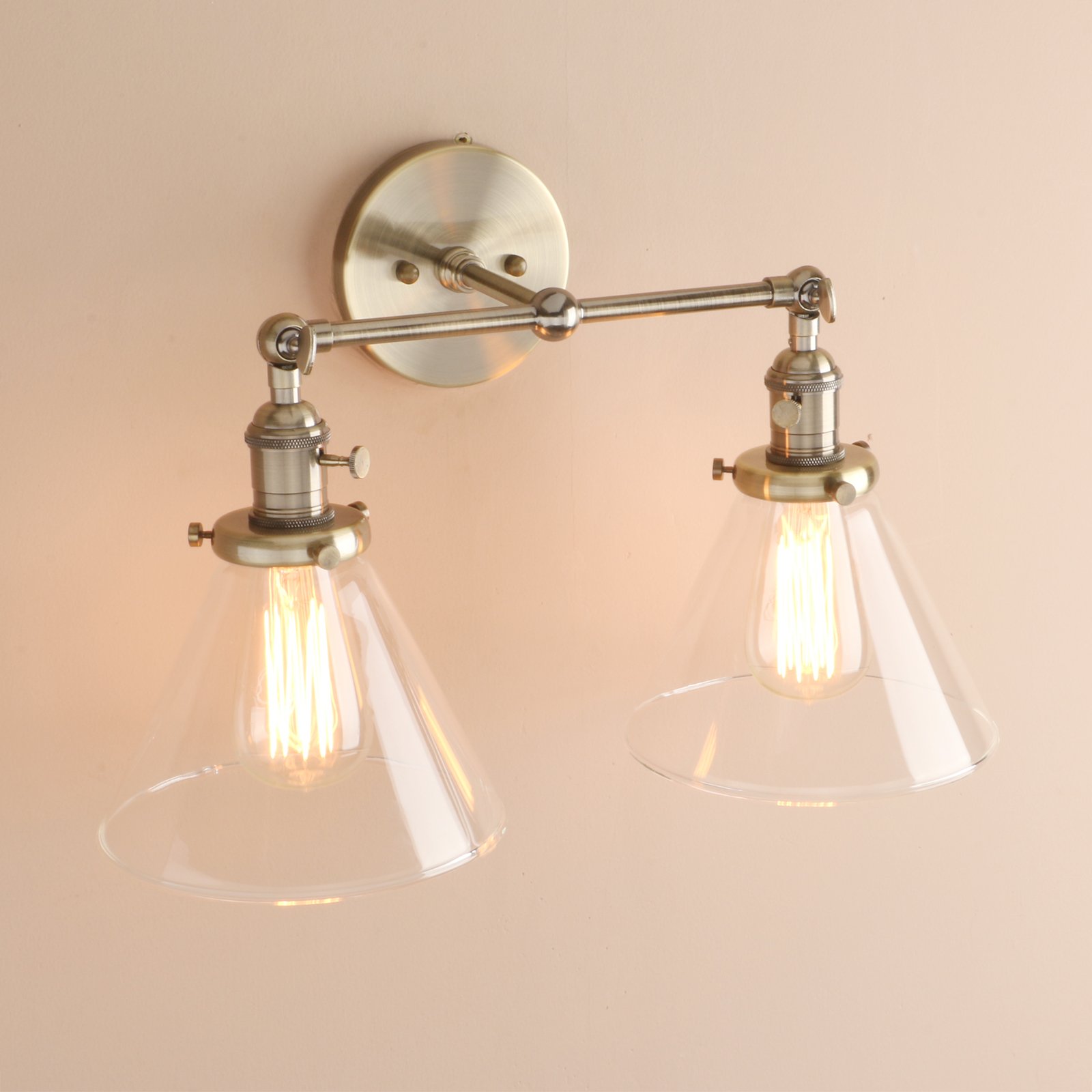 Pathson Réglable 2 Luminaire Applique Abat-jour en Verre Entonnoir Rétro Industrial Lampe Murale Plafonnier Rétro Eclairage(Ampoule Non Inclus) Bronze