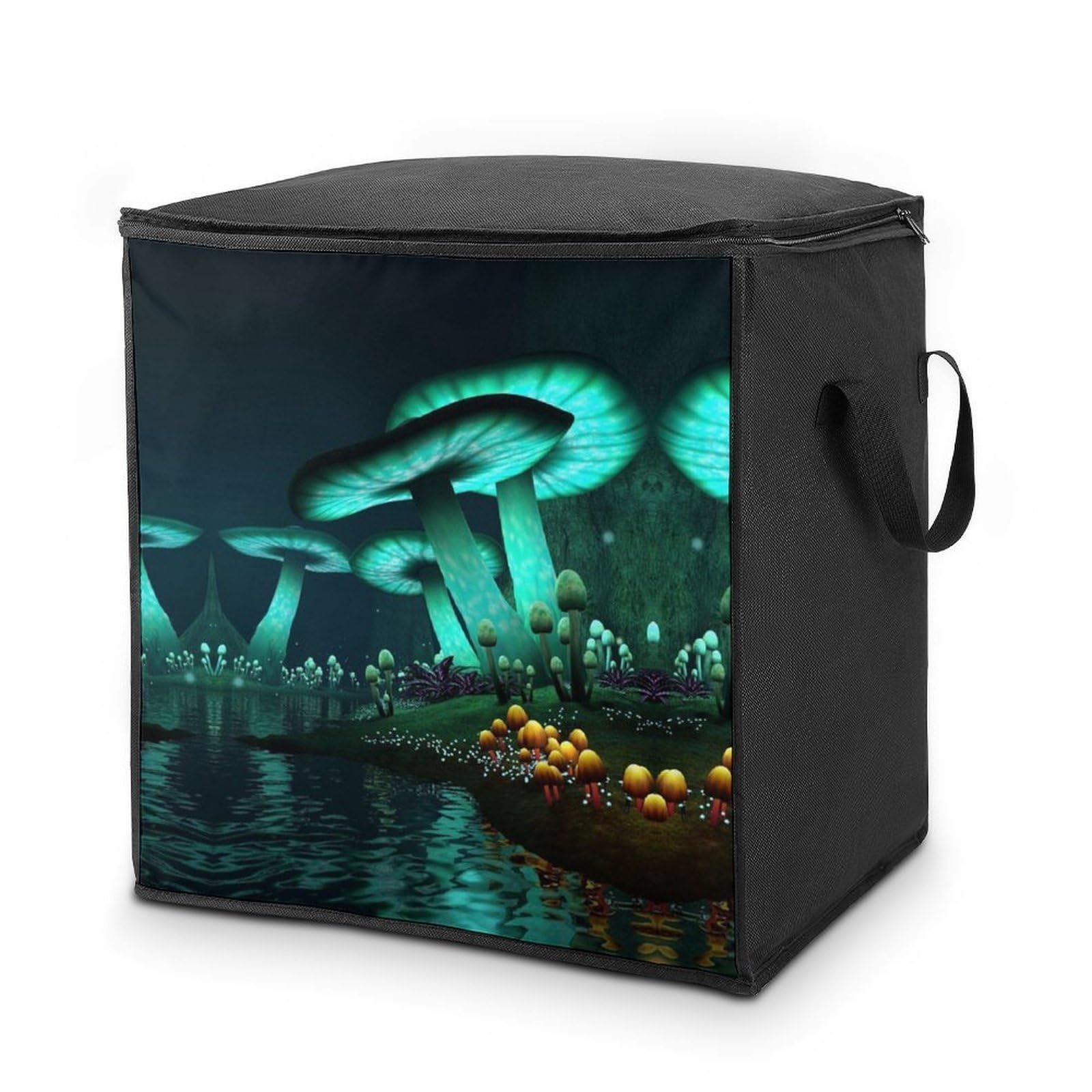 Lyfthologen 70L Storage Bags, Psychedelic Mushroom Storage Box with Lid Zipper And Handles, Clothes Bags for Quilt, Blankets, Bedding