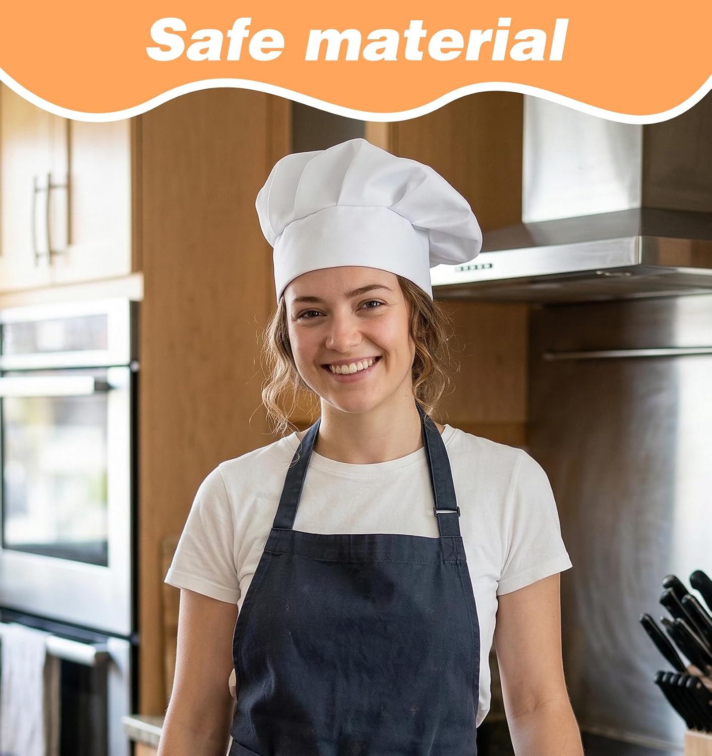 2 Pack Kids Chef Hat, Adjustable Elastic Chef Hats for Kids, Polyester Cotton Cooking Cap for Children, 19.29×21.65 inches, Suitable for Baking, Cooking Parties & Art Classes(White)