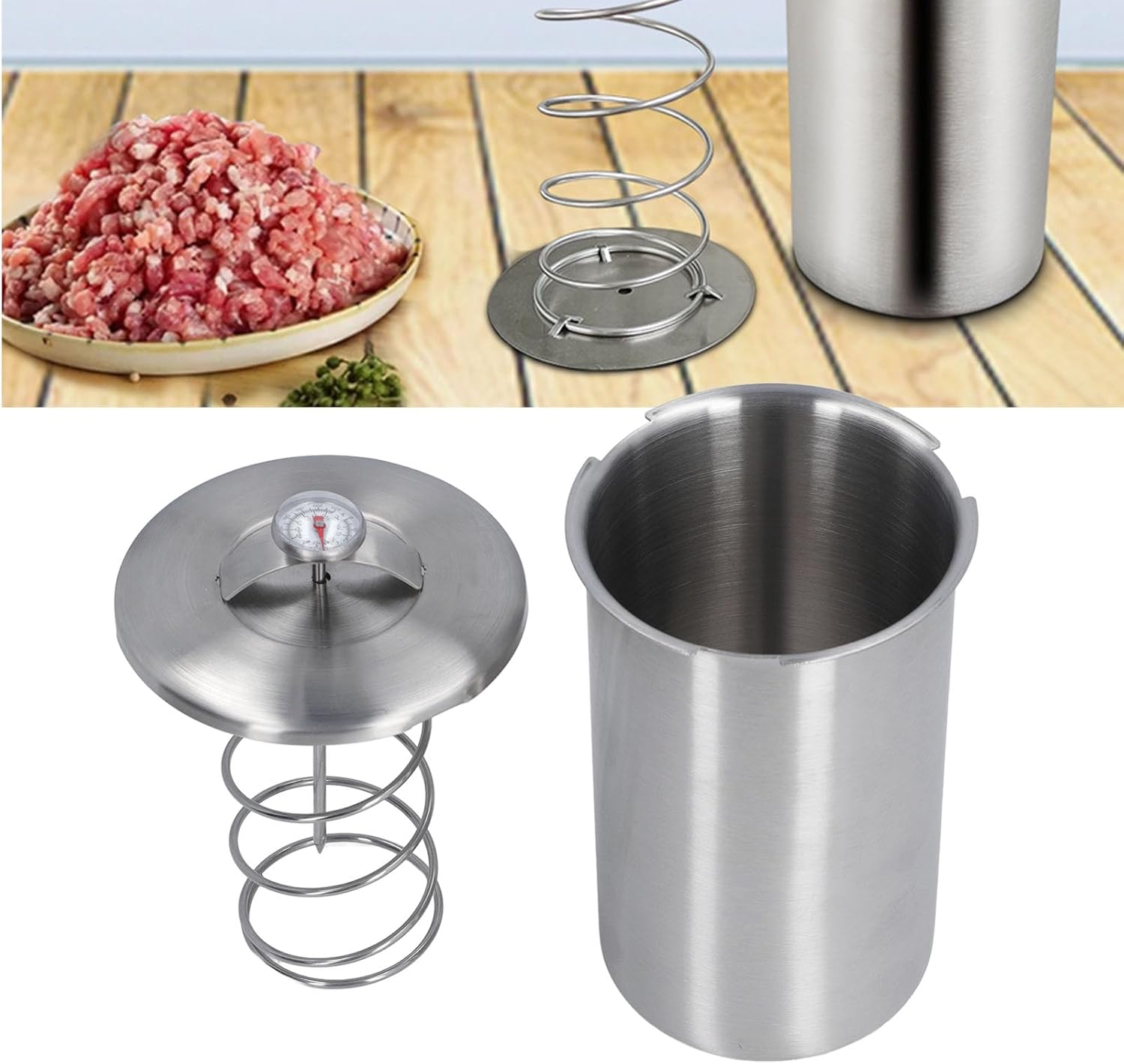Ham Maker Meat Press Tool, 304 Stainless Steel Round Shape Deli Meat Press Kit Pressure Ham Cooker with Thermometer for Homemade Deli Food