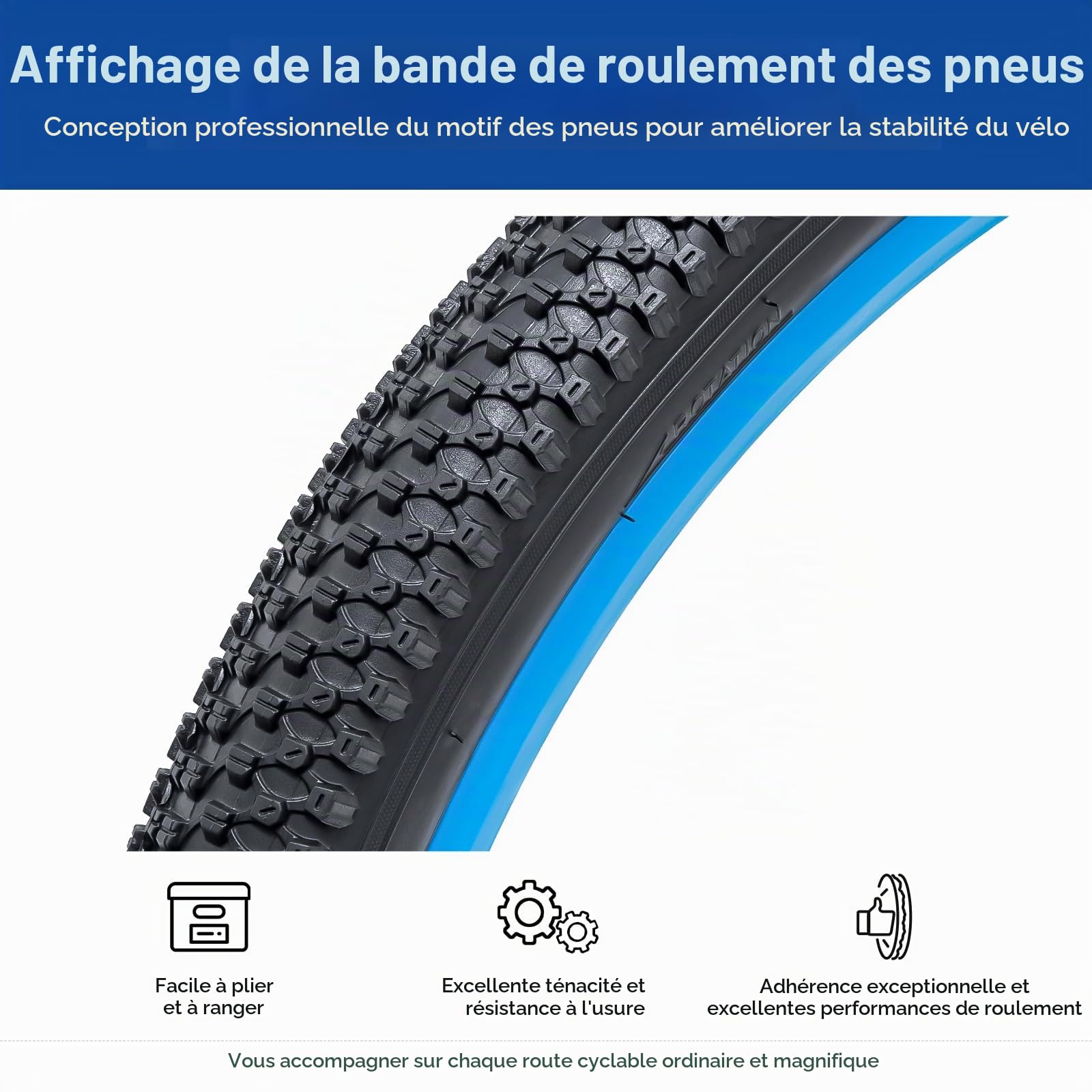 26x2.35 Pneu vélo 57-559 26 x 2.35 Pneu, 26 Pouces Manteau vélo Pliable adapté pour 26x2.30 26x2.35 26x2.40 City/Mountain/Course Pneus Bicyclette (Un)