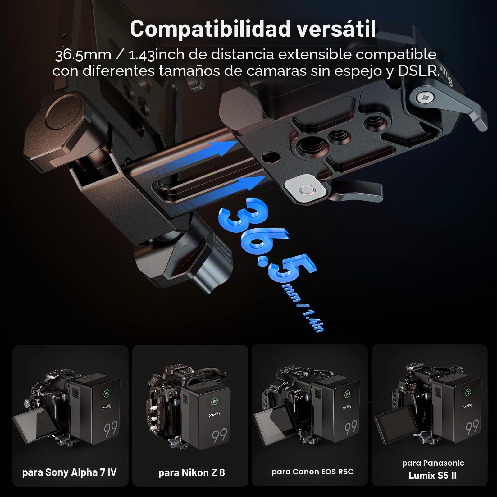 SMALLRIG Batería V-Mount VB99, Battery Mini V-Mount de 99 Wh/6800 mAh con Carga Rápida PD 100 W USB-C, con Placa de Batería V-Mount, Batería V-Mount y Placa para Cámara DSLR, Trípode - 5048