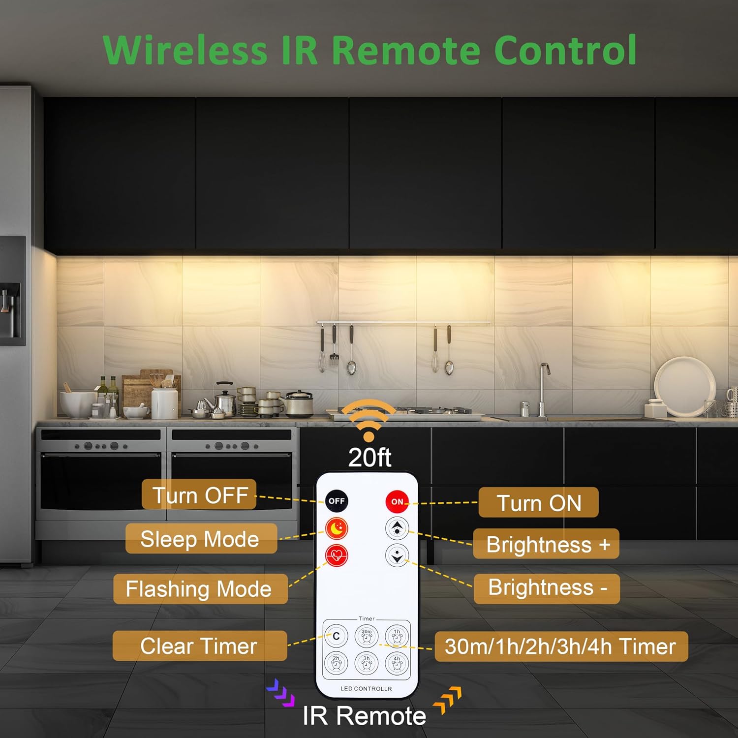 Wireless IR Remote Control with labeled buttons for various functions