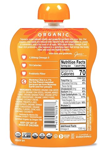 Miniatura 2 de Mamma Chia Organic Vitality Squeeze Snack, mango coco, 16 unidades de 3.5 onzas de Chia Vitality Snack, USDA orgánico, sin OMG, vegano, sin gluten y