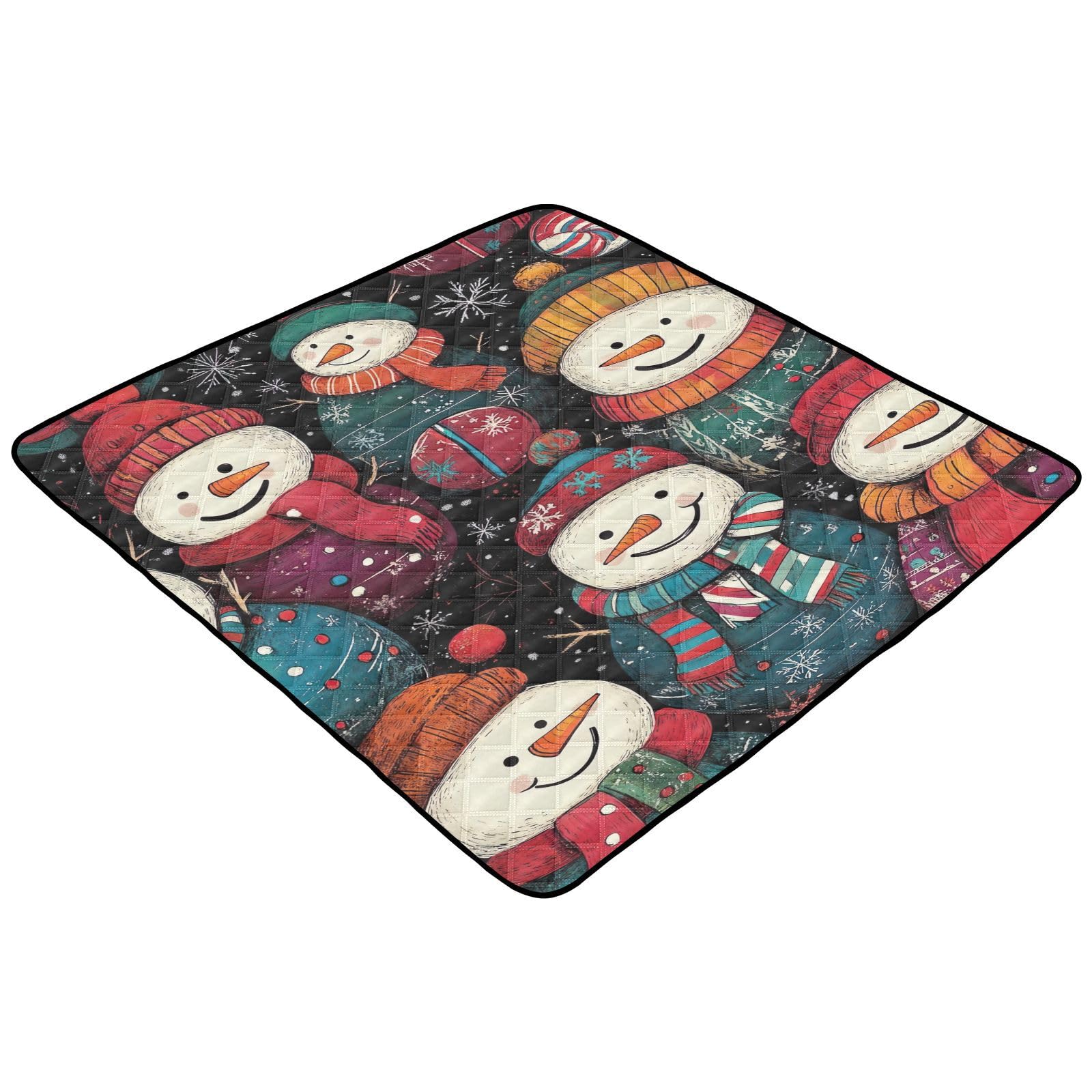 BOESI Doodle Cute Snowman Pattern Baby Play Mat, 50“ X 50” Washable Folding Crawling Mat, Baby Floor Mat, Soft, Thick, Non-Slip