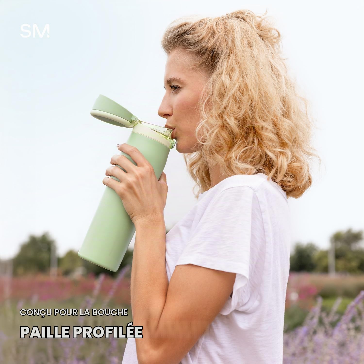 Gourde Simple Modern Mesa Loop avec paille | Bouteilles isothermes en acier inoxydable compatibles avec les porte-gobelets pour les voyages, le sport et l’école | 890ml | Cashew