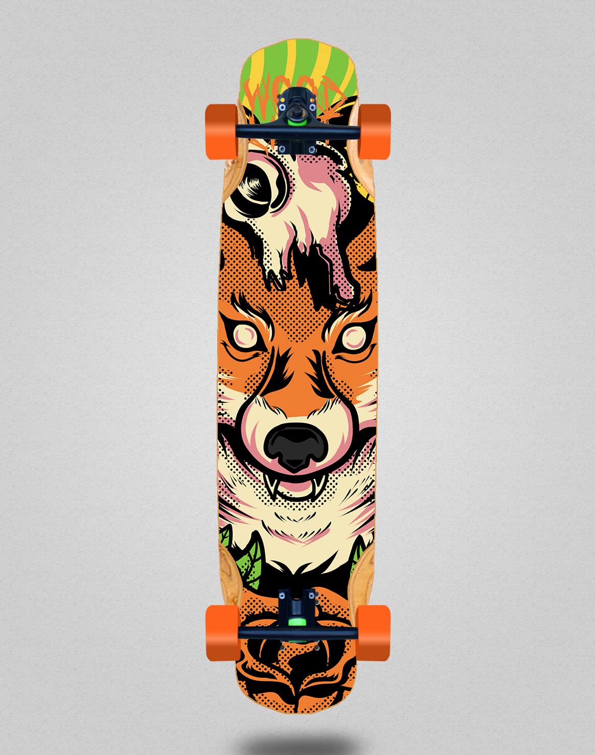 Wood Light Skate Skateboard Longboard Complete Mix Bamboo 38x8.45 Animal Fight Fox