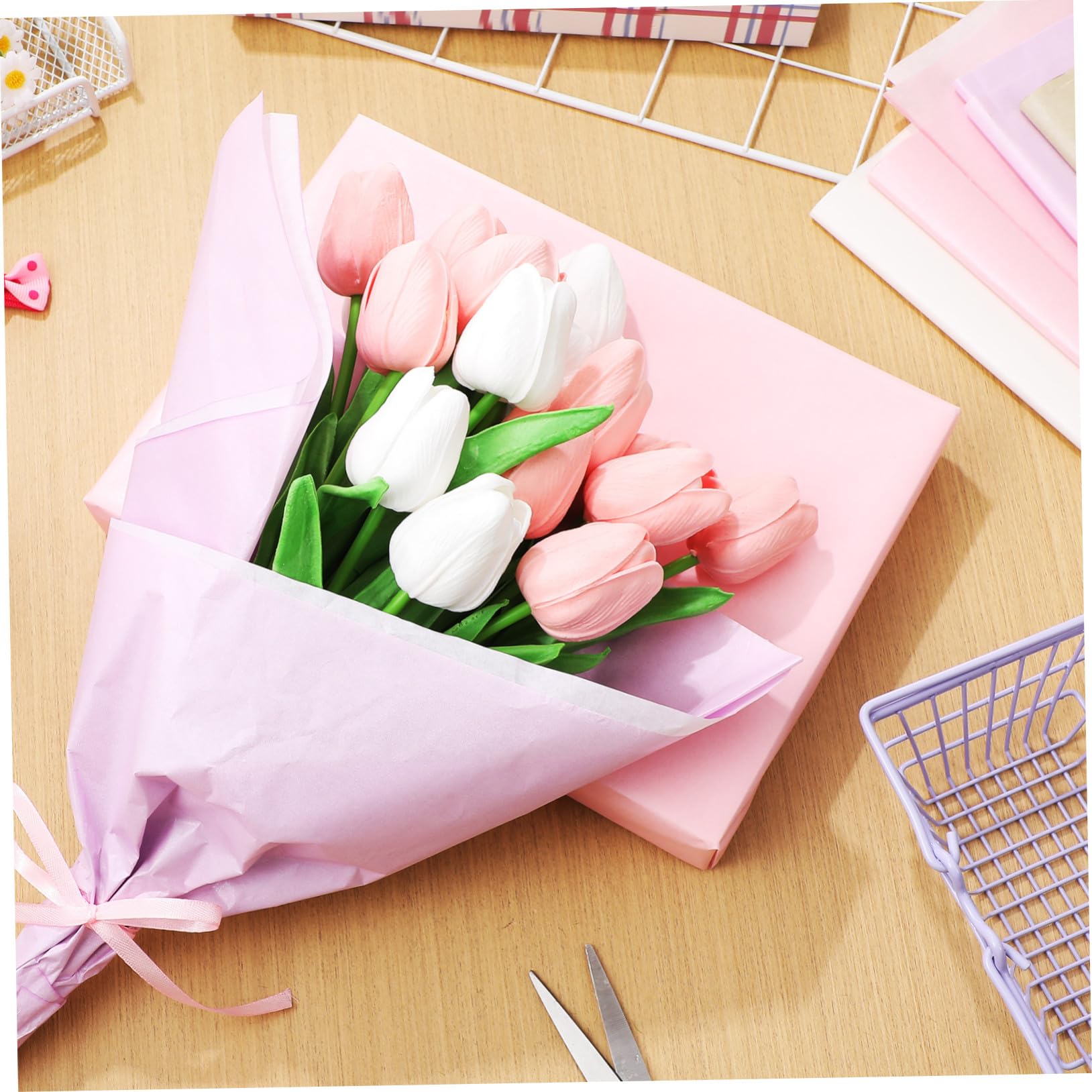 FONDOTIN 80 Blatt Geschenkverpackungspapier Pastellfarben Perlmutt Weiß Kirschblüte Khaki Windspiel Lila Geschenkpapier zum Basteln Blumensträuße und DIY Dekorationen