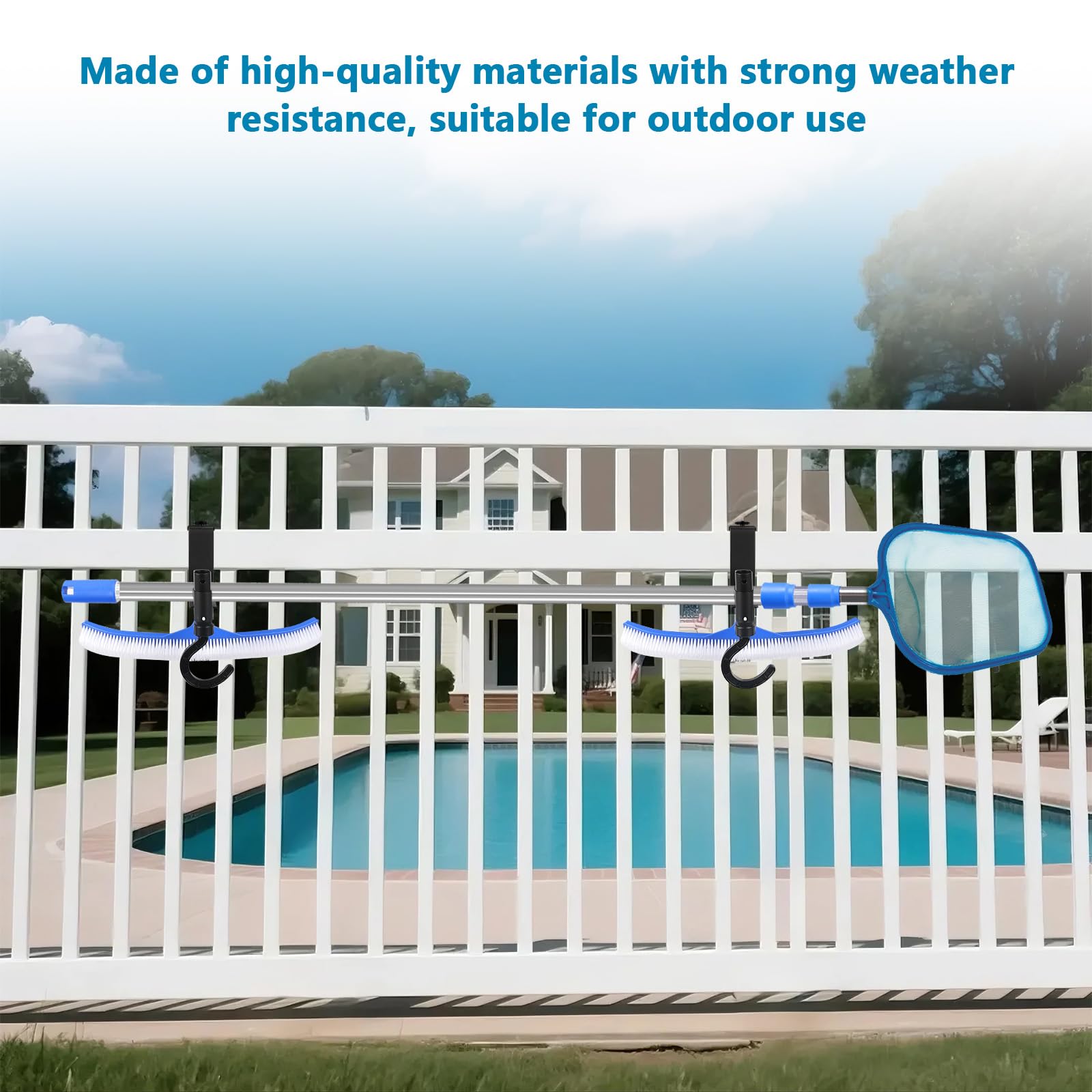 Lettry 2 ganci regolabili per recinzione per piscina, organizer per attrezzi da piscina, accessori per la pulizia della piscina, pennello, retino per foglie, testa sottovuoto, adatti per ringhiere da