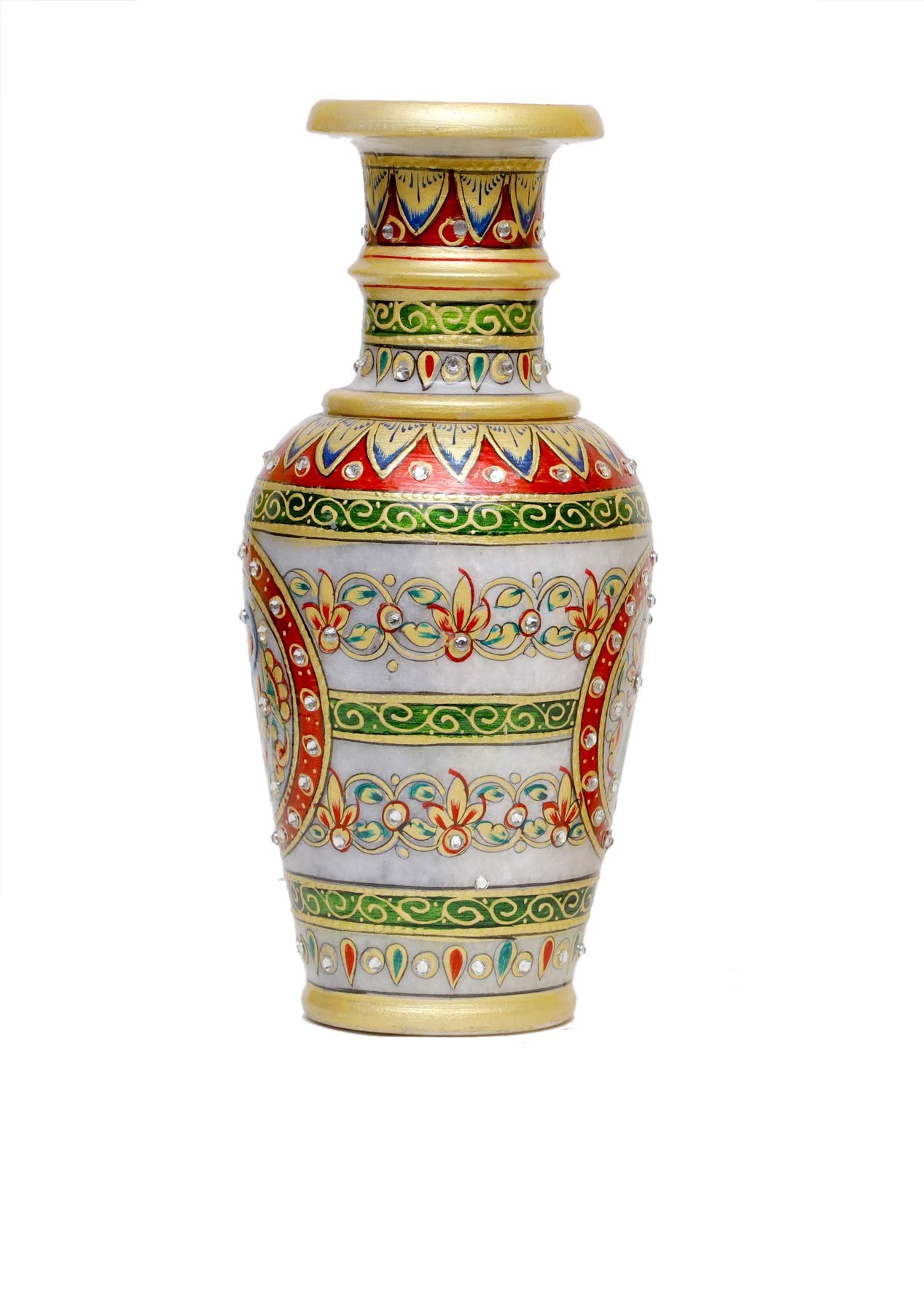 Designer Decorative Marble Flower Vase | Round Shape Beautiful Peacock Unique Meenakari Work Showpiece Vases for Home Decoration (Multicolor, 16.5x16.5x29.21 cm) 9 Inch-image-16