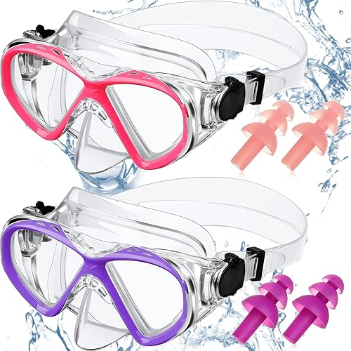 Paquete de 2 gafas de natación para niños máscara de buceo con 2 pares de tapones para los oídos gafas de natación de silicona antivaho antifugas