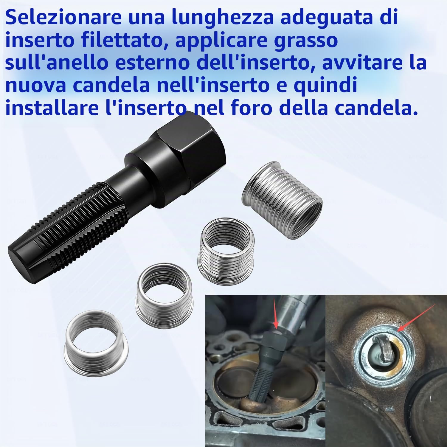 ZKTOOL M14 x 1.25 Kit di Riparazione per Filetti Helicoil Candele, Strumento Filo per Rethread per Testa Cilindro, 14mm Filettatura del Cilindro dell'alesatore e Inserto Filettato