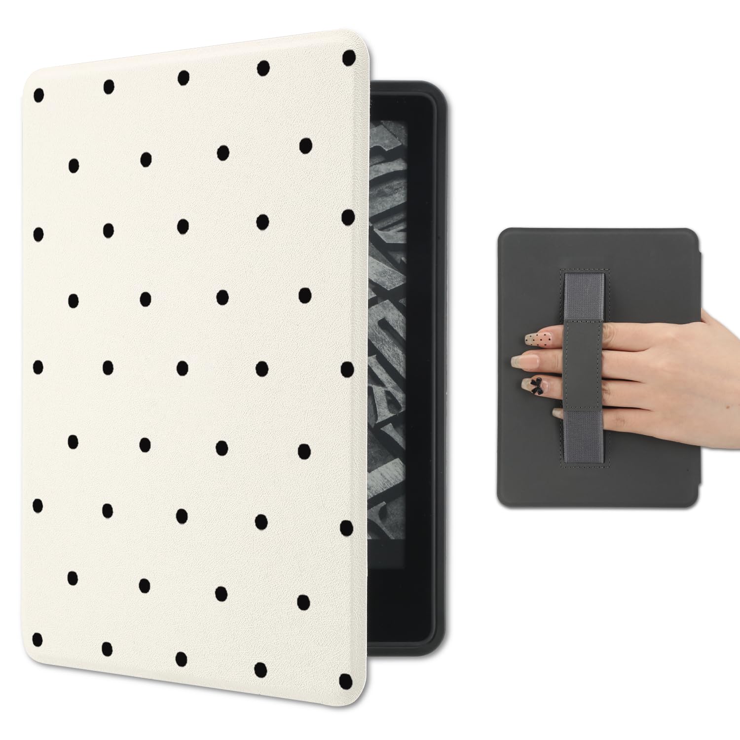 Aesthetic Polka Dot Case for 6" Kindle 11th Generation(2024/2022) with Hand Strap Slim Premium PU Textured Leather Folio Cover Protective e-Reader Case with Auto Sleep/Wake-image-13