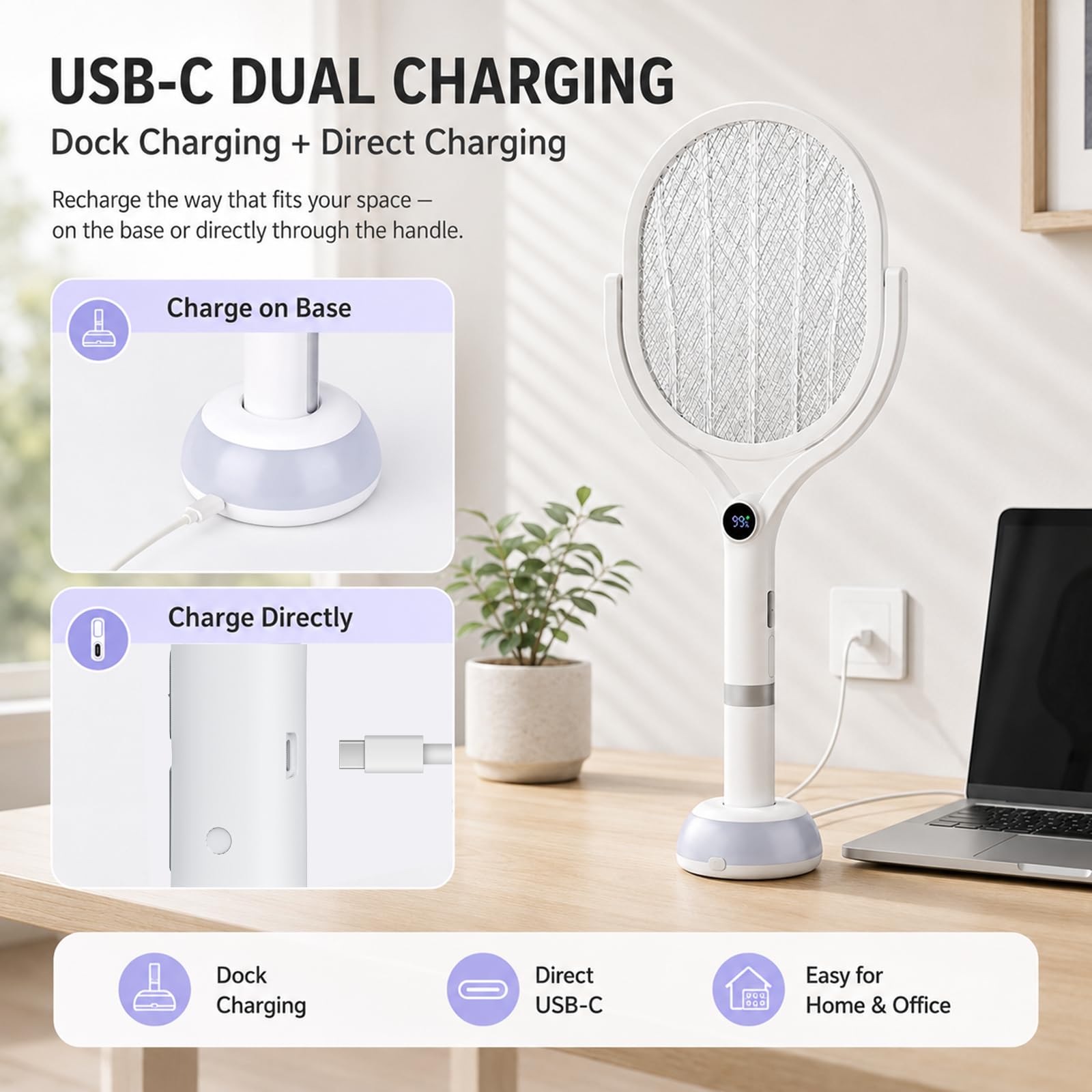 DANGZW Matamoscas eléctrico 5000 V mango telescópico para el hogar camping