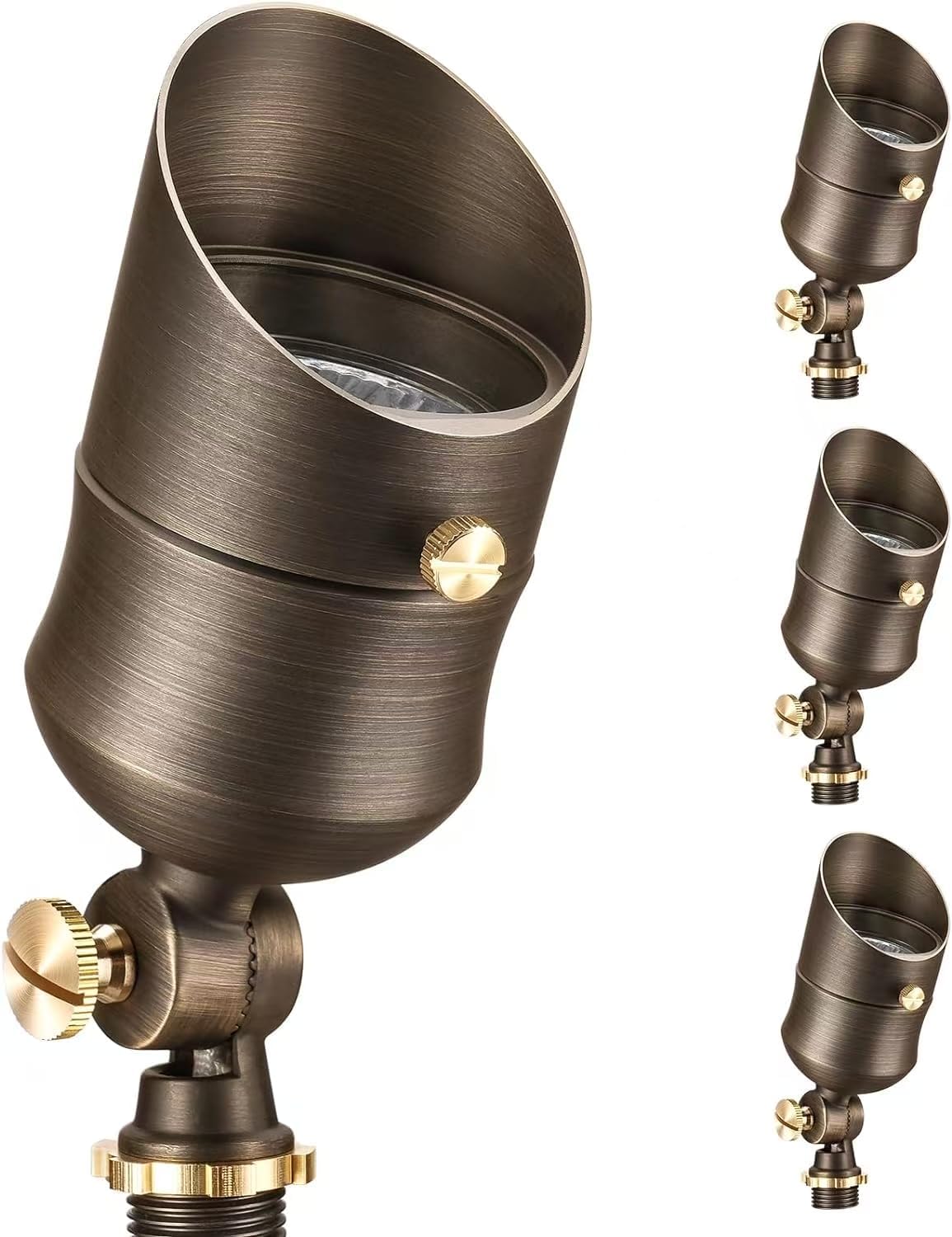 12V Solid Brass Outdoor Landscape Spotlights, Heavy Duty Low Voltage LED Landscape Lights Waterproof for Yard, Lawn, Garden, Patio, Bronze Accent Lighting Fixture Without MR11 Bulb (4 Pack)