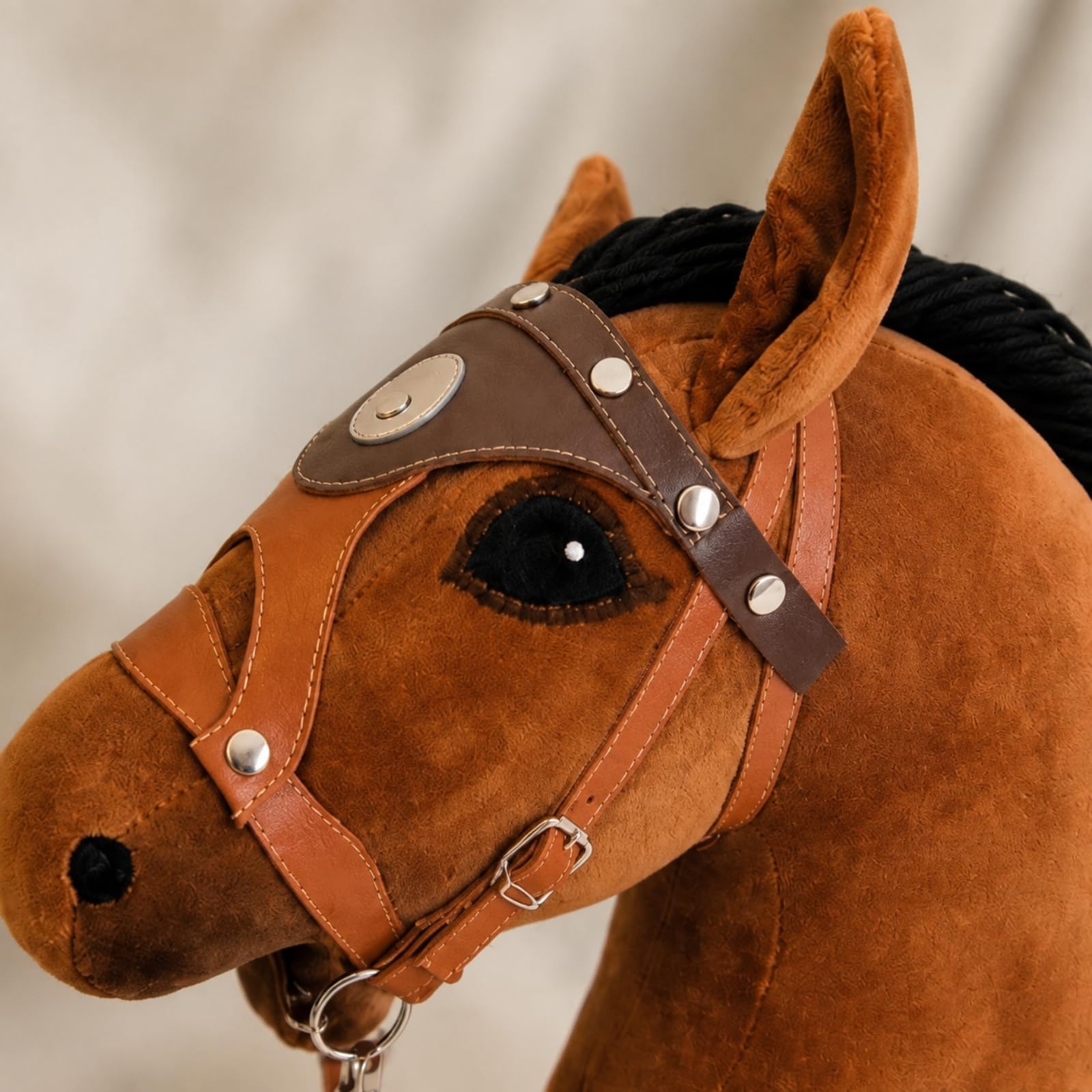 Giocattolo Cavalcata per Bambini Hobby Horse con Testa in Peluche E Bastone in Legno Giocattolo Equitazione per Giochi di Fantasia Giocattolo Morbido