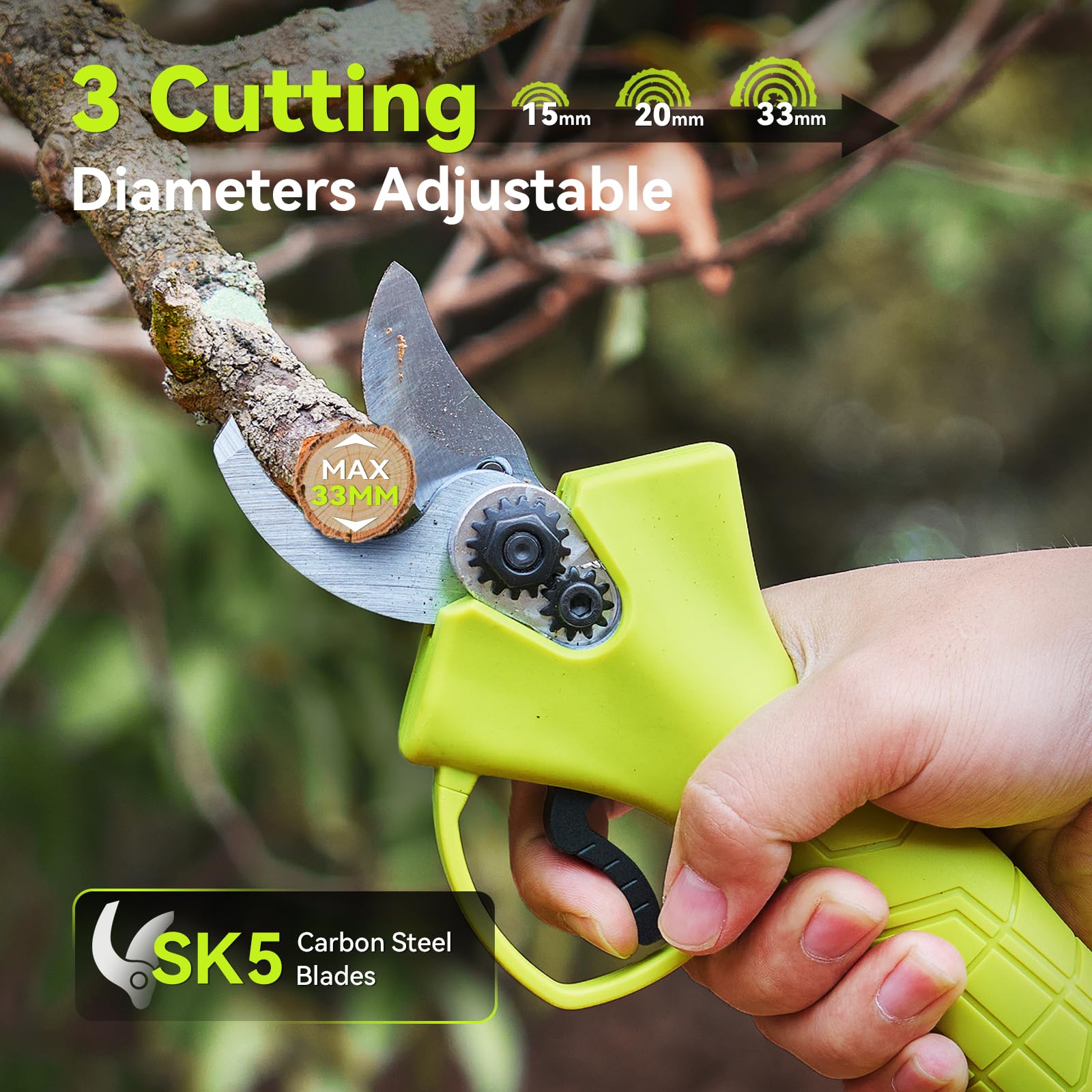 Supstable Mini Motosierra Telescopica 6 Pulgadas & Tijeras de Podar Eléctricas 33mm, 4 en 1 Kit de Herramientas con 8000 mAh Baterías, Alcance hasta 4,8 m, Tensión y Cambio de Cadena sin Herramientas