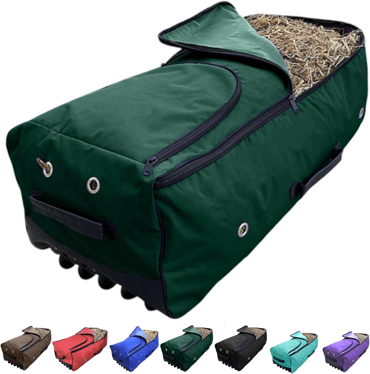 Majestic Ally Horse Rolling Hay Bale Bag, 44 x 20 x 15 inches, Nylon Rolling Storage, Multiple Colors (Hunter Green, Large)