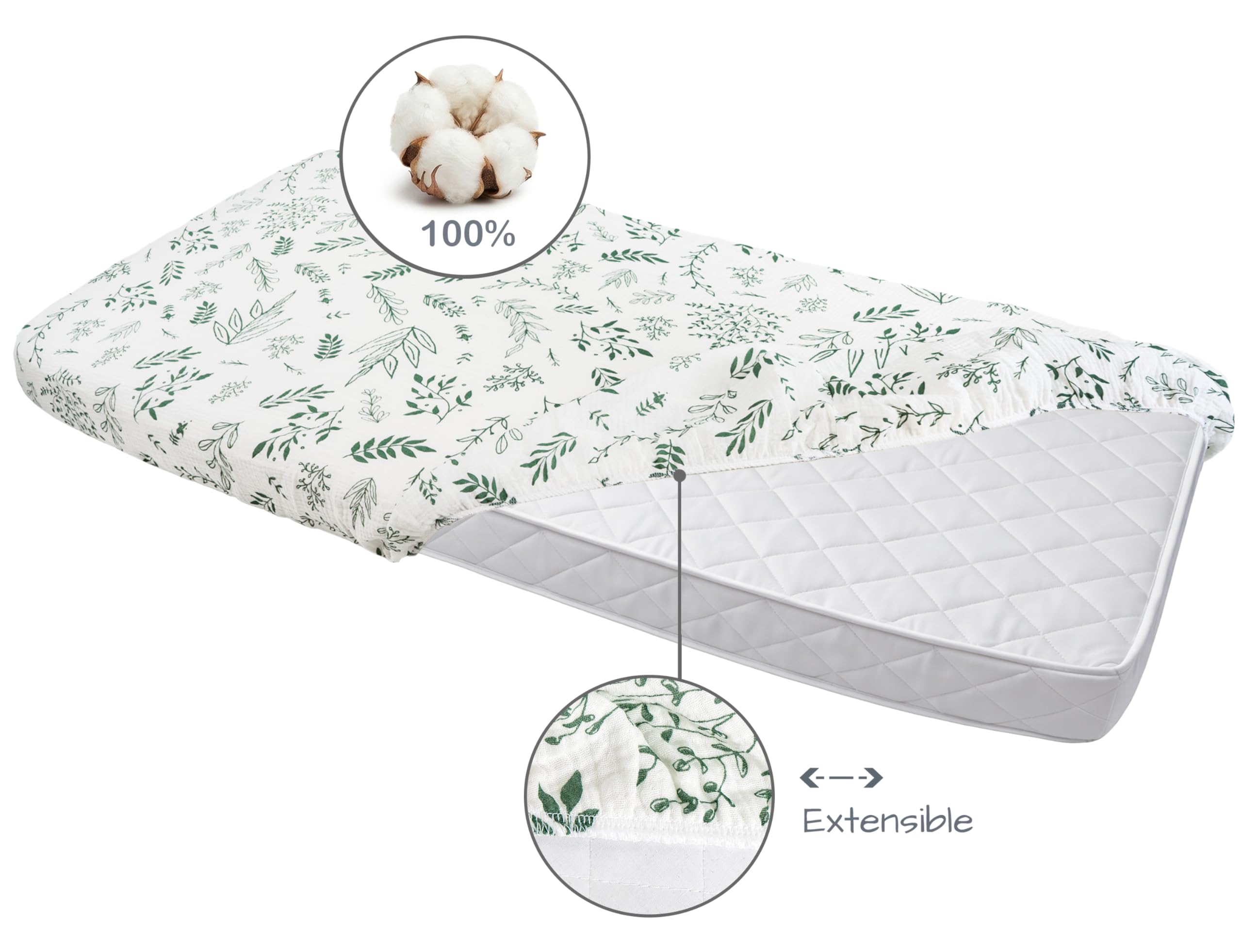 Medi Partners Drap Housse 60x120 Lot de 3 Draps lit Bebe Matelas Enfant Bébé - 100% Coton Fitted Draps Lit pour Baby Bed Cover Sheets Matela literie Mattress Couette(Feuille d'olivier-Blanche-Olive)