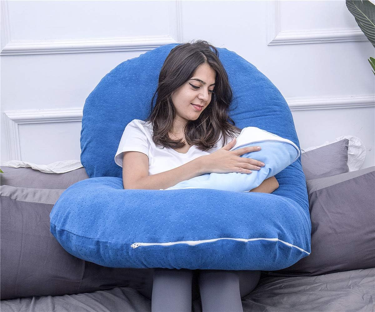 1 MIDDLE ONE Pregnancy Pillow, C Shaped Full Body Pillow for Maternity Support, Pregnant Women Sleeping Pillow with Velour Cover (Blue)