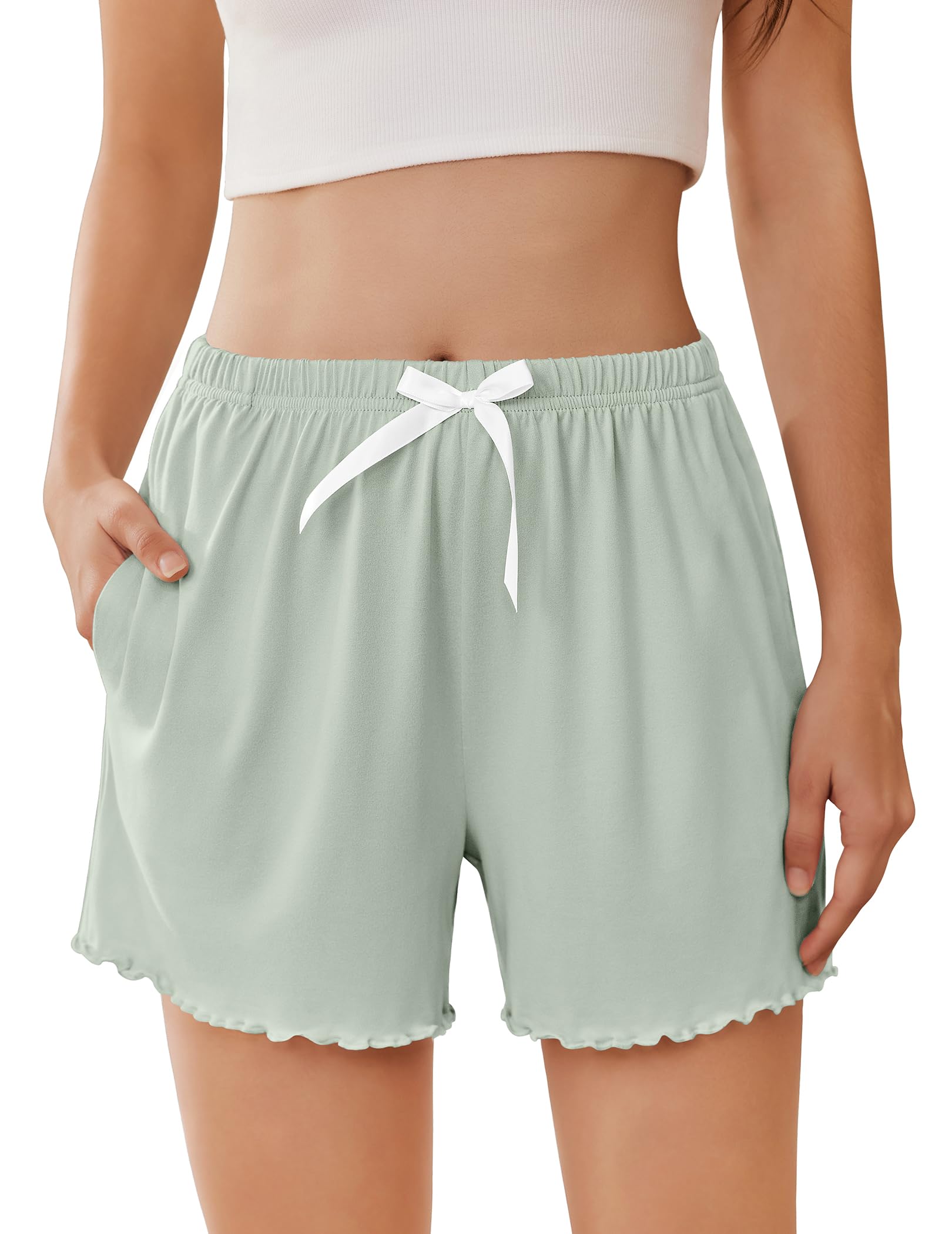 Ekouaer 2 Pack Womens Pajama Short 2026 Sleep Short Pj Bottoms with Pockets | Summer Ruffle Shorts,Soft,Comfy,Casual Lounge