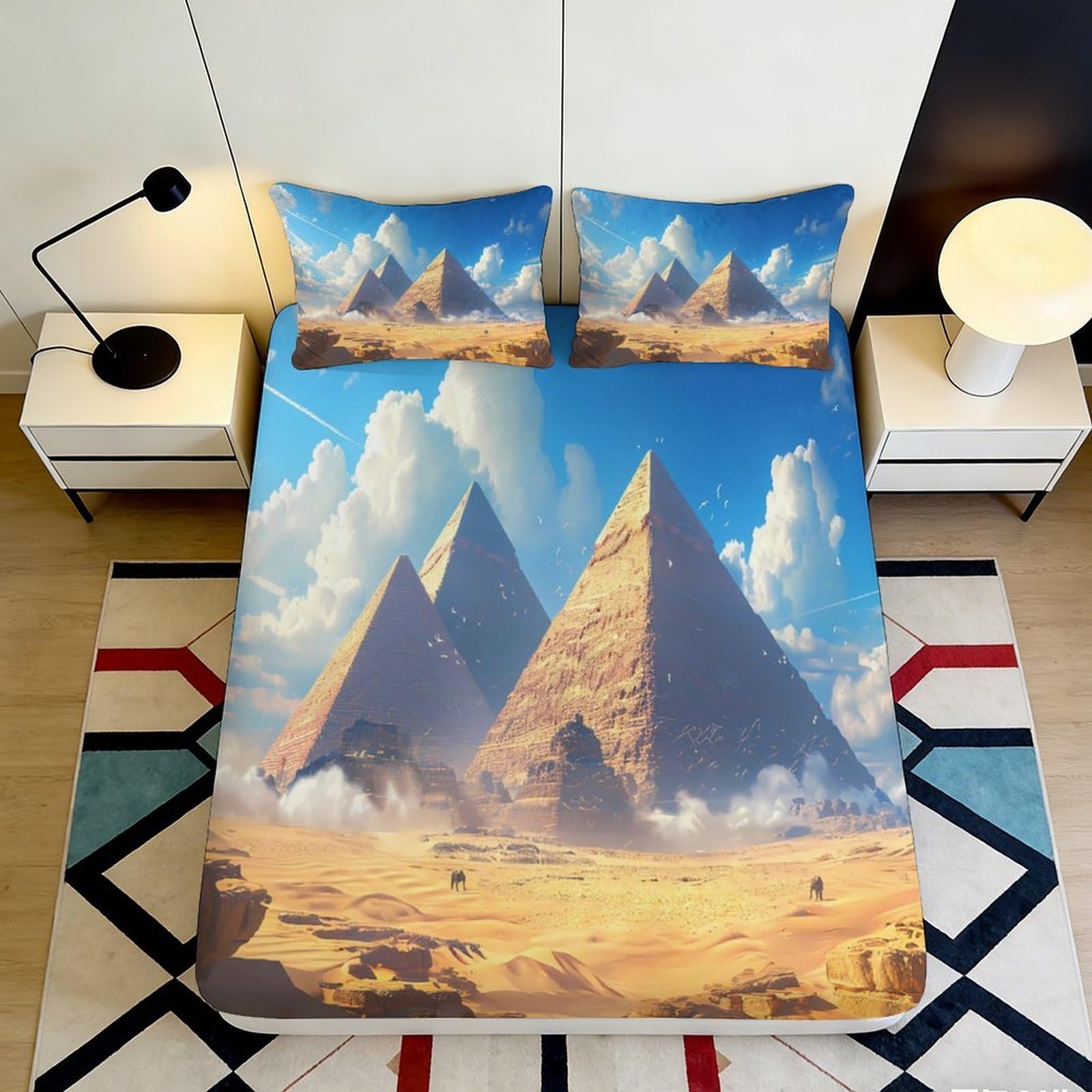 Jqzkxnhpbr Style-7 3D Printed Pyramid Desert Fitted Sheet Microfiber Soft Bed Cover For Bedroom Dorm Mattress Protection Decor 90X200x25cm