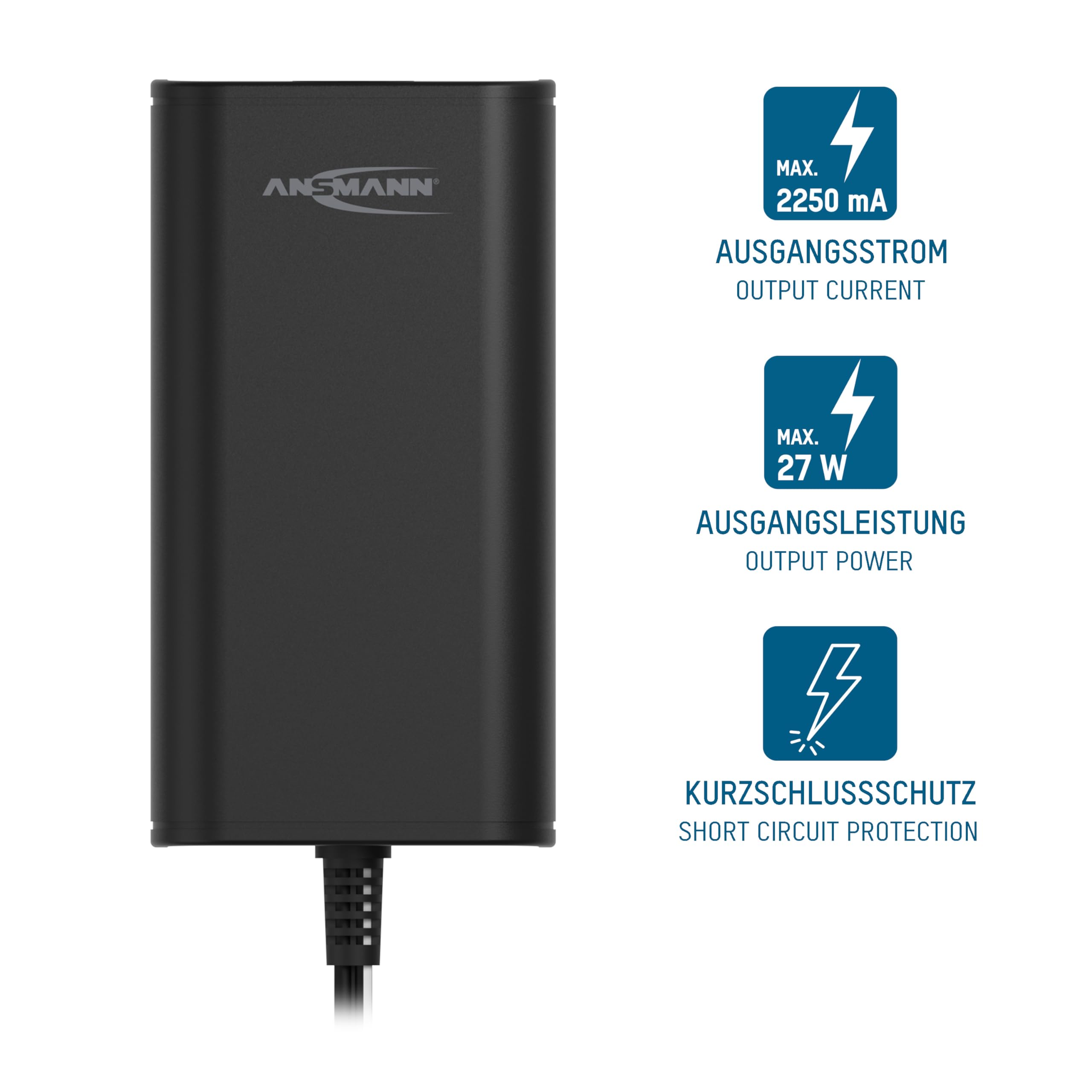 ANSMANN APS 2250 H Universal Stecker Netzteil 24V inkl 7 verschiedende Adapter Stecker - Netzstecker bis max. 2250mA - Netzadapter zur Stromversorgung vieler Elektrokleingeräte von 12-24 Volt regelbar