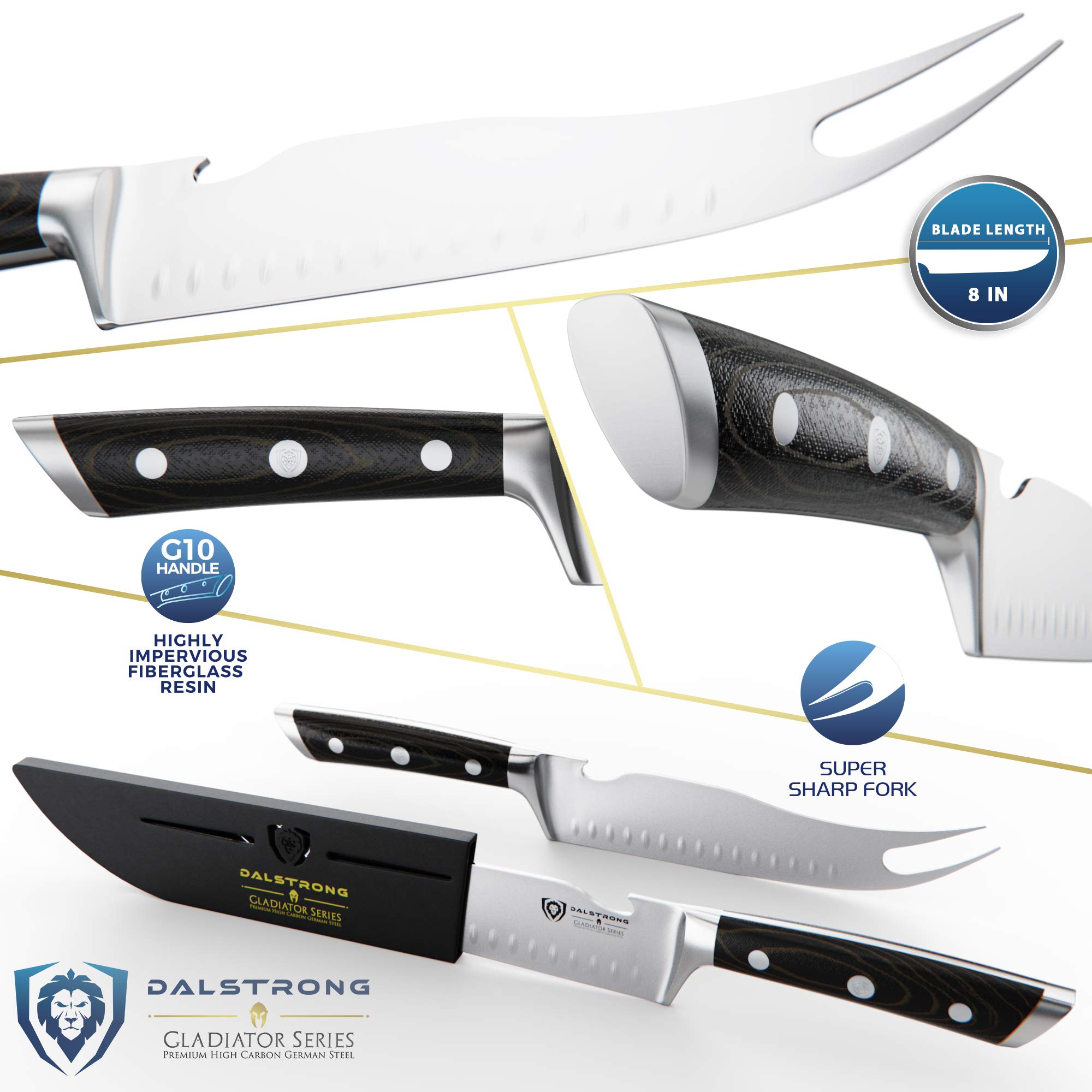 DALSTRONG BBQ Pitmaster & Meat Knife 8" Gladiator Series Forked