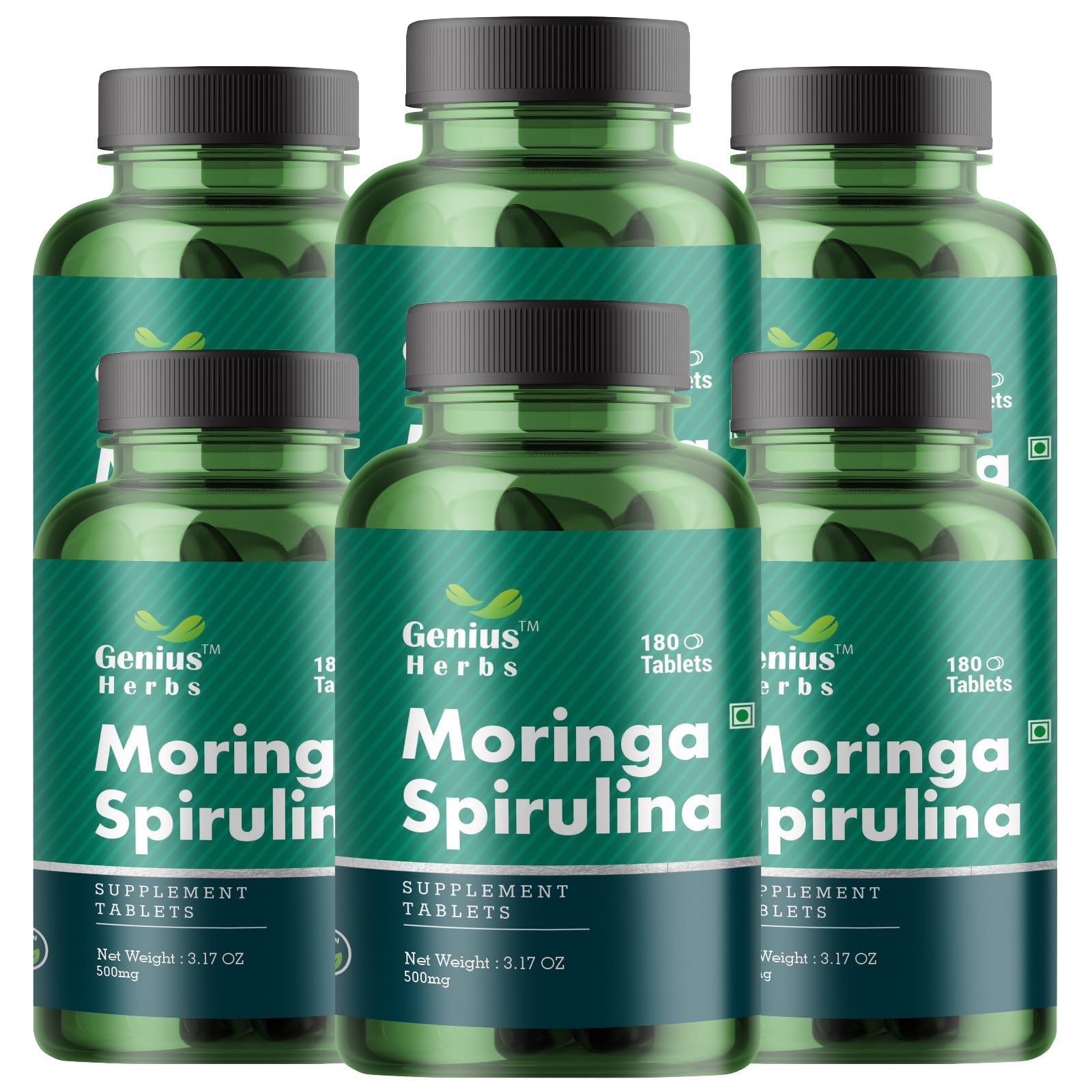 Genius Herbs Moringa Spirulina Tab - 500mg | Support Immune Function | Boost Energy Level | Promoting Detoxification | Pack of 6