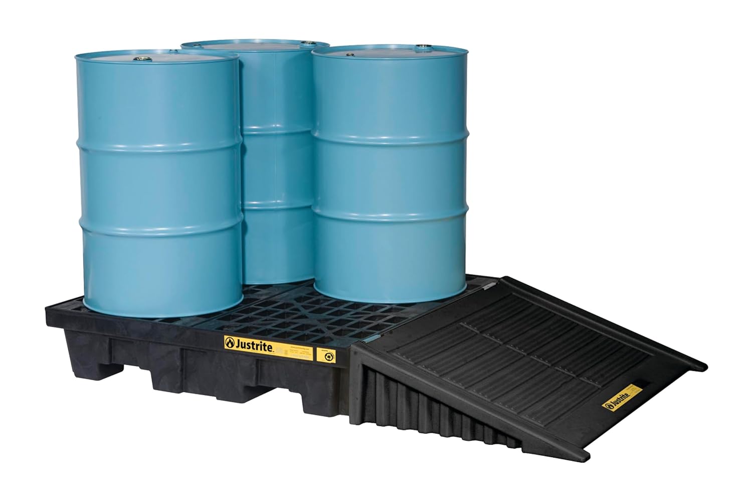 Justrite Spill Containment Pallet Ramp - 11" Tall, for 55 Gal Drum Containment Spill Pallets - Made in The USA from 100% Recycled Polyethylene - Black - 28688