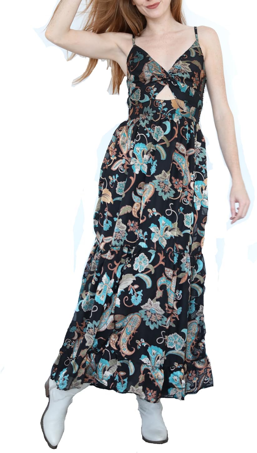 Angie Women's Angie Women's Jaquard Maxi Keyhole Dress