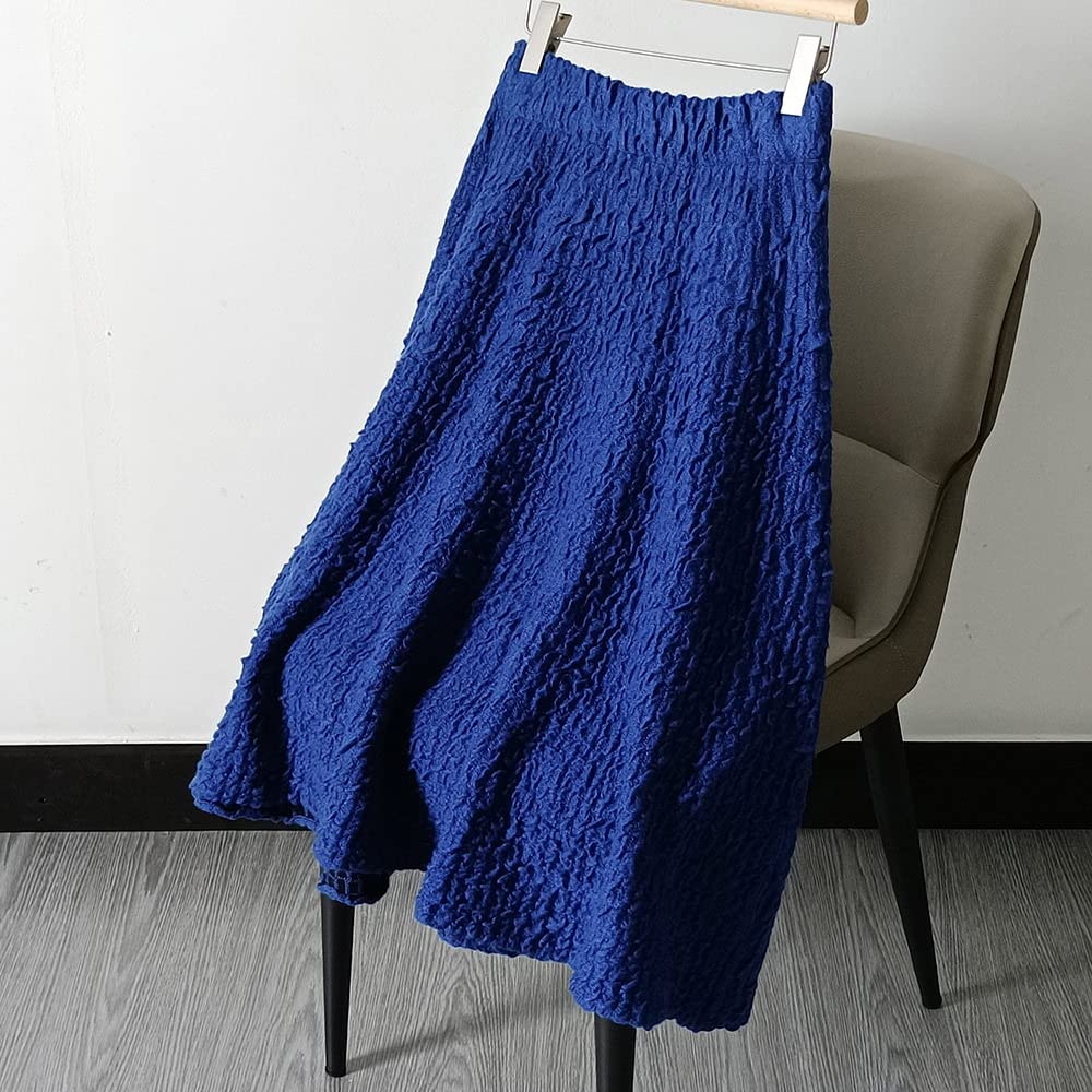 Röcke Damen,Damen-Midirock, Königsblau, Elastisch, Mit Hoher Taille, Gestrickter Plissee-Regenschirmrock, Vintage-A-Linie, Swing, Gerüscht, Herbst-Winter, Lange Röcke Für Mädchen, Damen