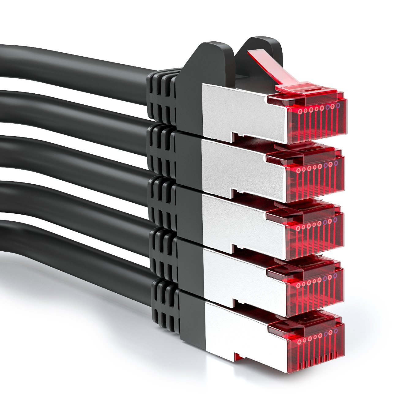 deleyCON 5x 2m CAT6 Patchkabel S/FTP PIMF Schirmung CAT-6 RJ45 Netzwerkkabel Ethernetkabel LAN DSL Switch Router Modem Access Point Patchfelder - Schwarz
