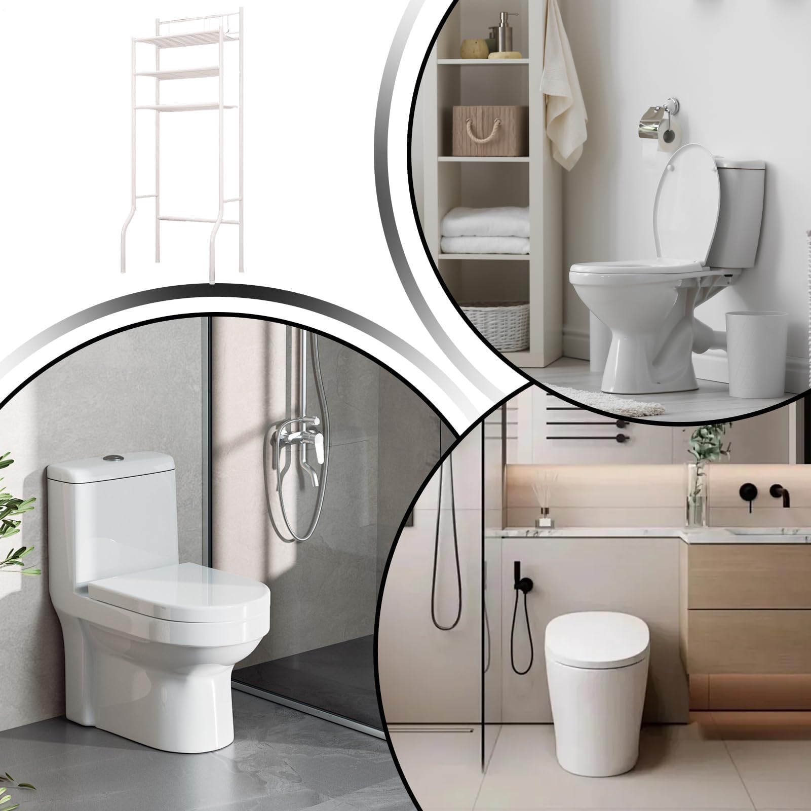 Mensola portaoggetti sopra Il WC | Mensola in Metallo a 3 Livelli salvaspazio per Piccoli spazi, Lavanderia, Appartamento, dormitorio - Asciugamani e bagnoschiuma Ideali