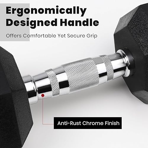 Miniatura 5 de LIONSCOOL - Mancuernas hexagonales de goma con mango de metal para entrenamiento de fuerza y resistencia, desarrollo de musculatura y entrenamiento