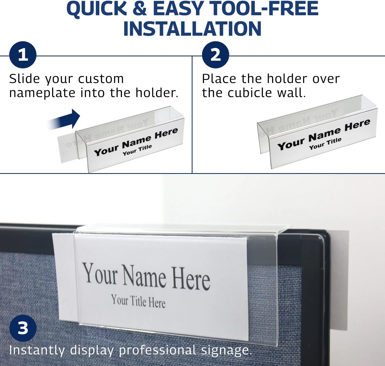 – 11 x 2 Acrylic Name Plate Holder 2" Deep – Single-Sided Cubicle Wall Mount Display – Desk Name Plate Holder for Office Partitions (10 Pack)