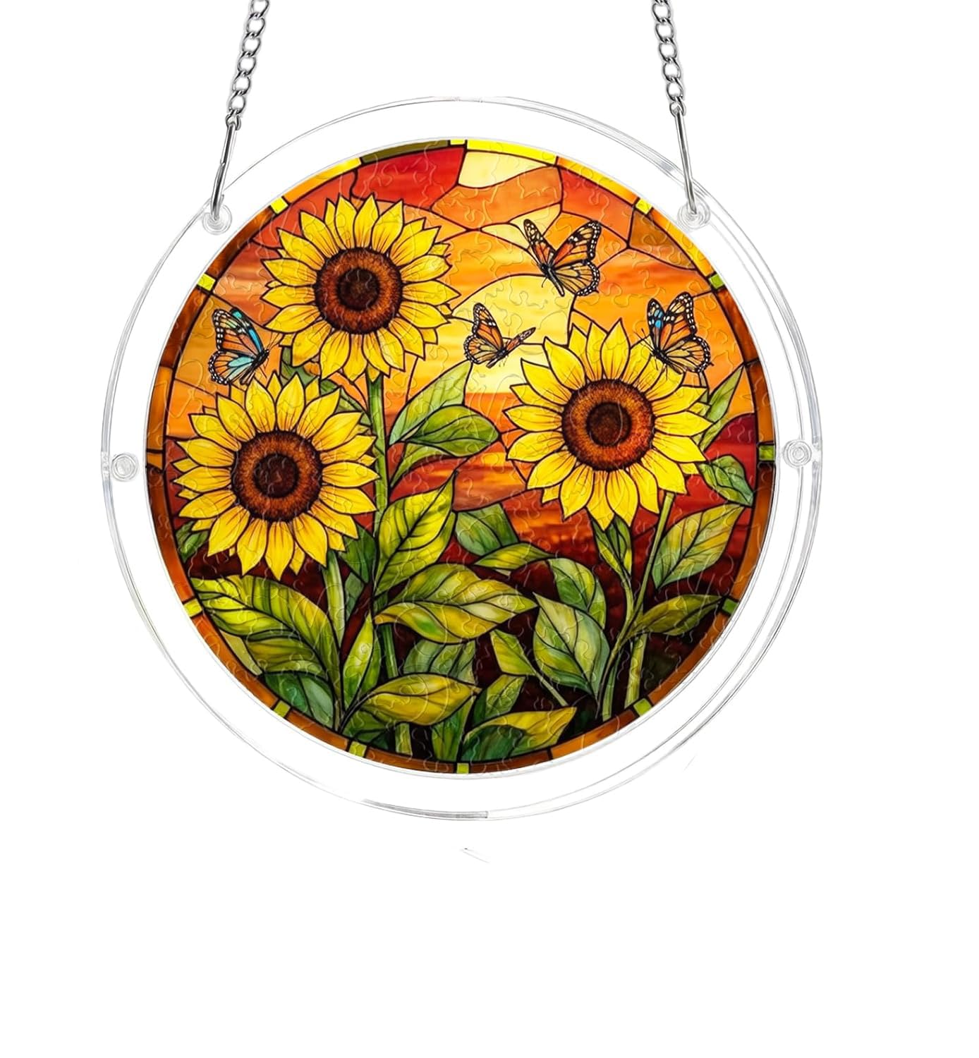 Sunshine & Sunflower Acrylic Jigsaw Puzzles Suncatcher, 7.4 Inch Window Hanging Suncatcher Acrylic Puzzle, DIY Home Decor Art Gift
