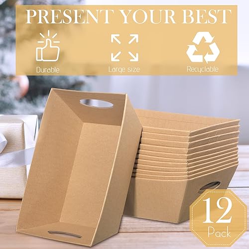 Miniatura 10 de 12 canastas pequeñas para regalos de 9.8 x 6.5 pulgadas, bandejas de cartón resistentes vacías con asas, cesta de regalo a granel, bandeja de