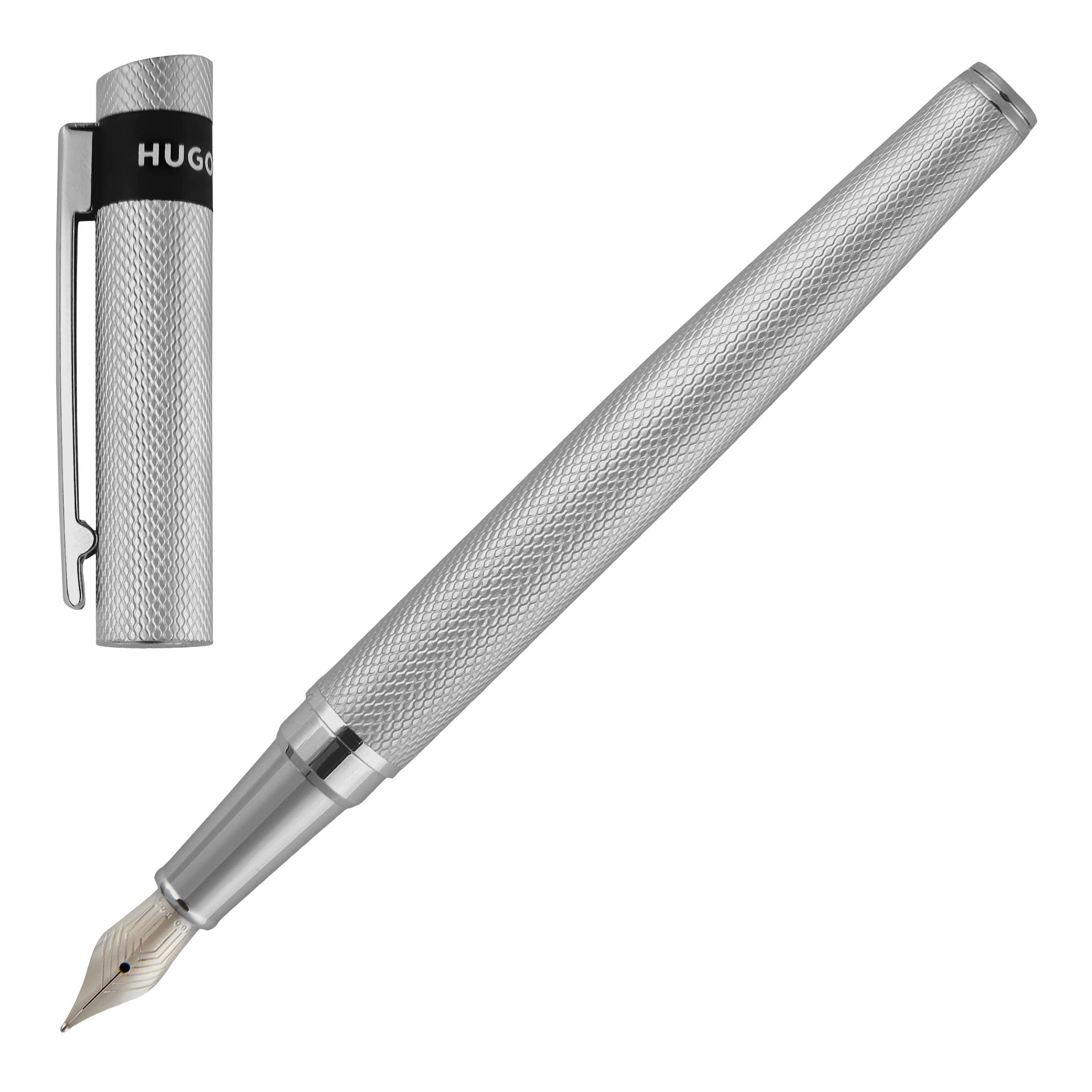Hugo Boss Loop Diamond Füllfederhalter aus Messing in der Farbe Chrome, Länge: 14,7cm, Federstärke: M, HSW3672B