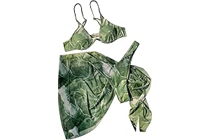 Women's Underwire Knot Ribbed Knit Bikini Set with Beach Sarongs