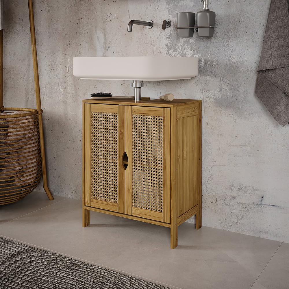 Vicco Waschbeckenunterschrank Liora, Bambus, 48 x 60 cm, zur Aufbewahrung von Badutensilien und Handtüchern